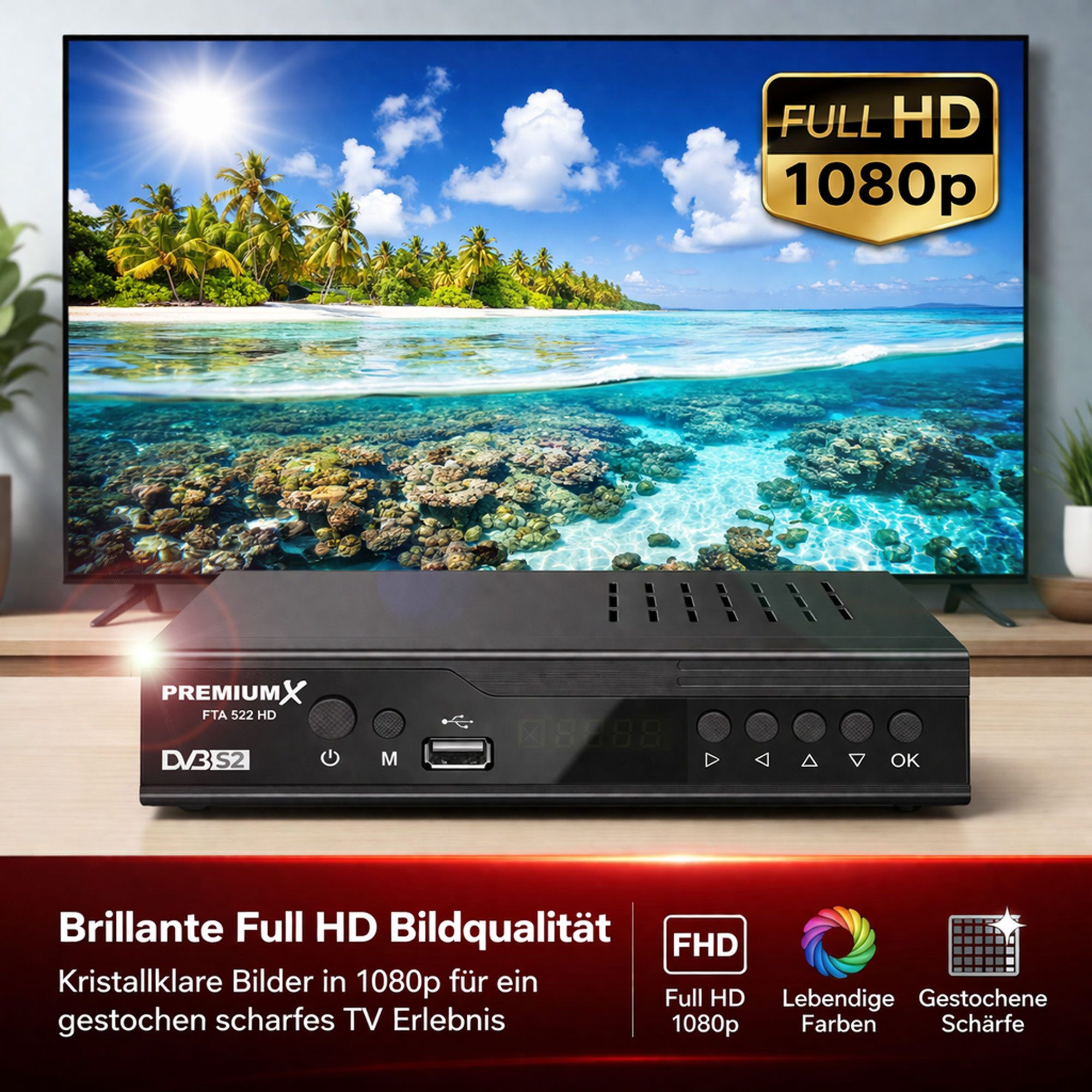 PremiumX FTA 522 HD Satelliten-Receiver DVB-S2 Unicable HDMI SCART USB Player SAT-Receiver