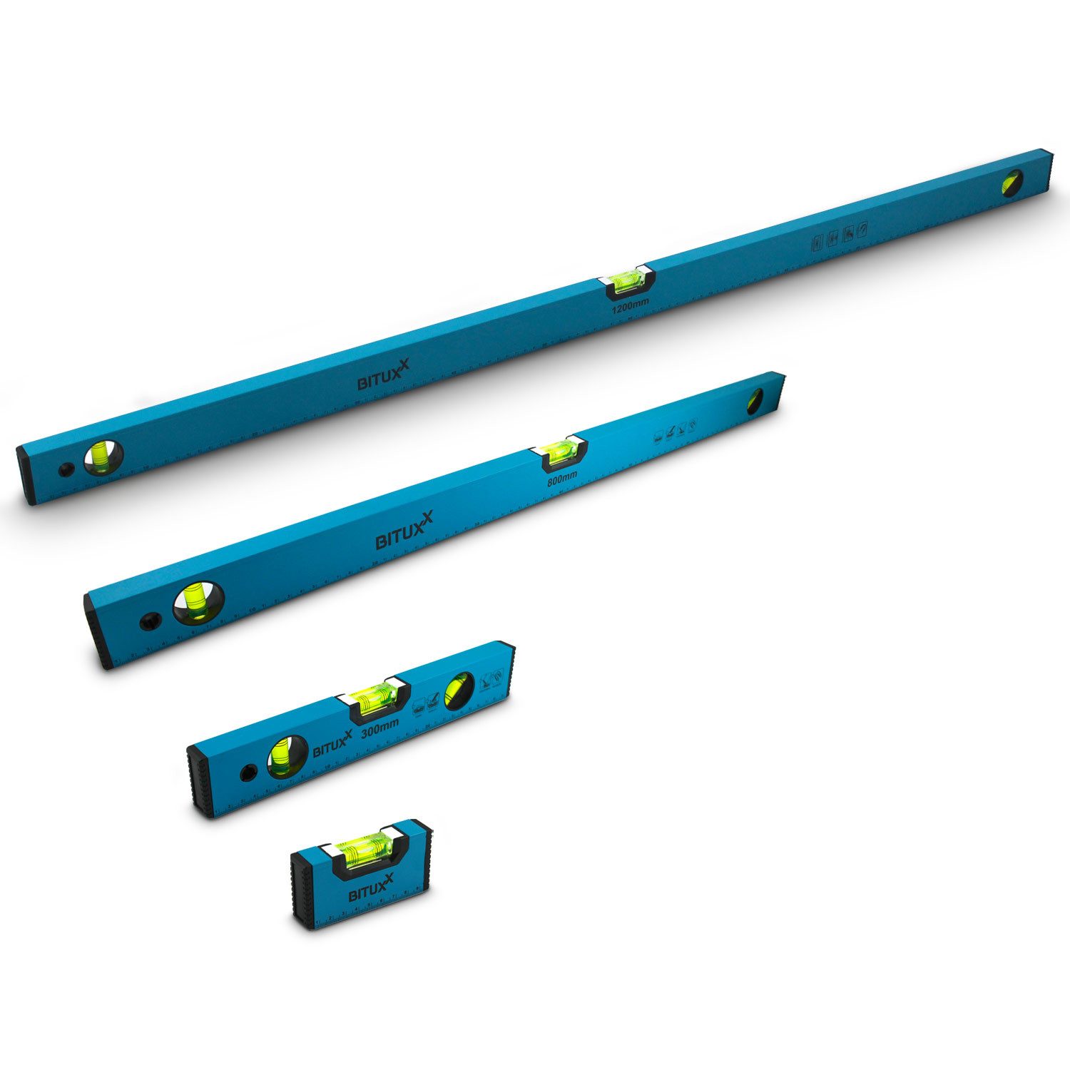 Bituxx Wasserwaage Bituxx Aluminium Wasserwaagen magnetisch Set 10 / 30 / 80 / 120 cm, (Spar-Set, 4 St., MS-19476)