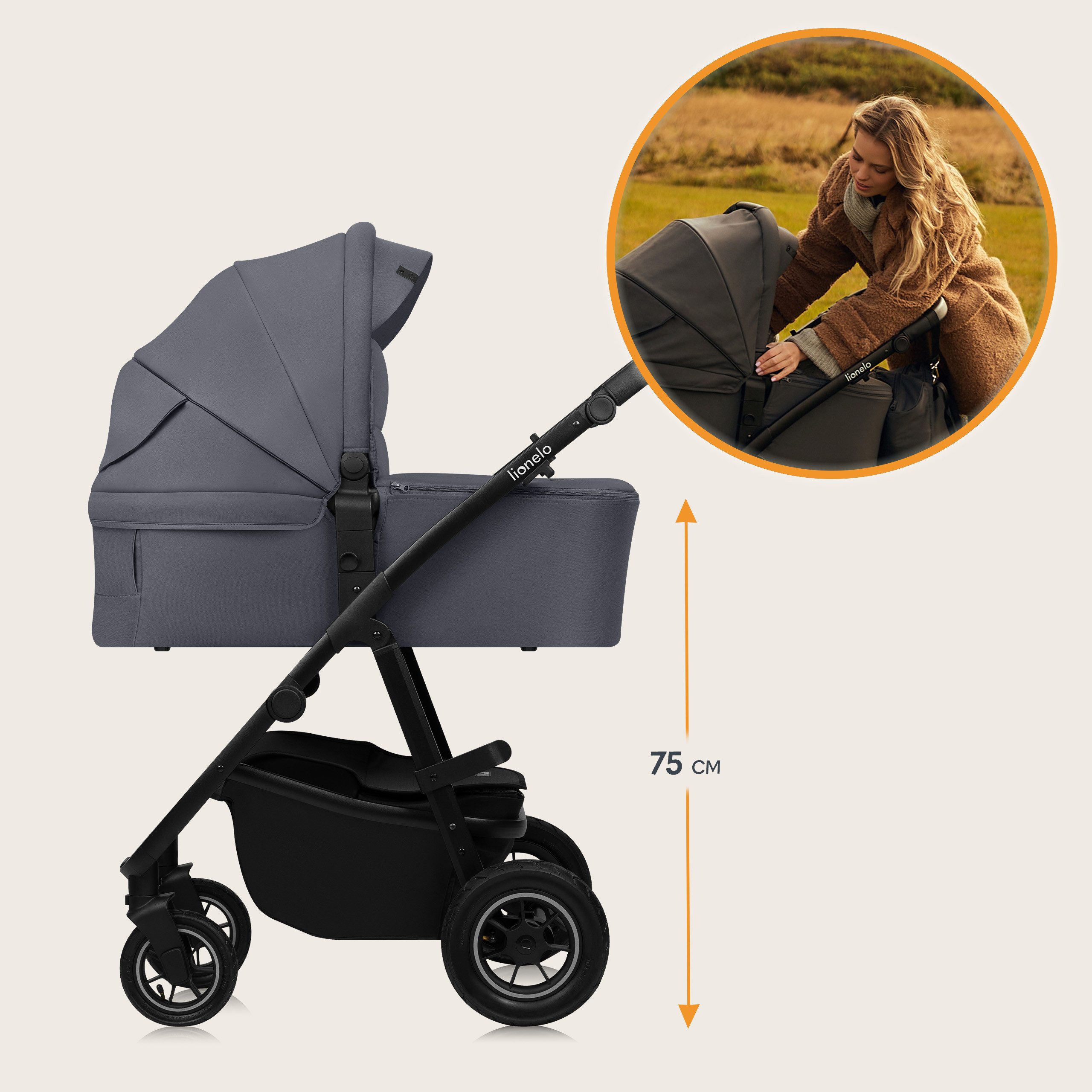 lionelo Kombi-Kinderwagen AMBER PLUS 3IN1, (Set 2in1 oder 3in1), 3-in-1-System / Babywanne & Buggy / Von Geburt bis 4 Jahre – Bild 5 von 5