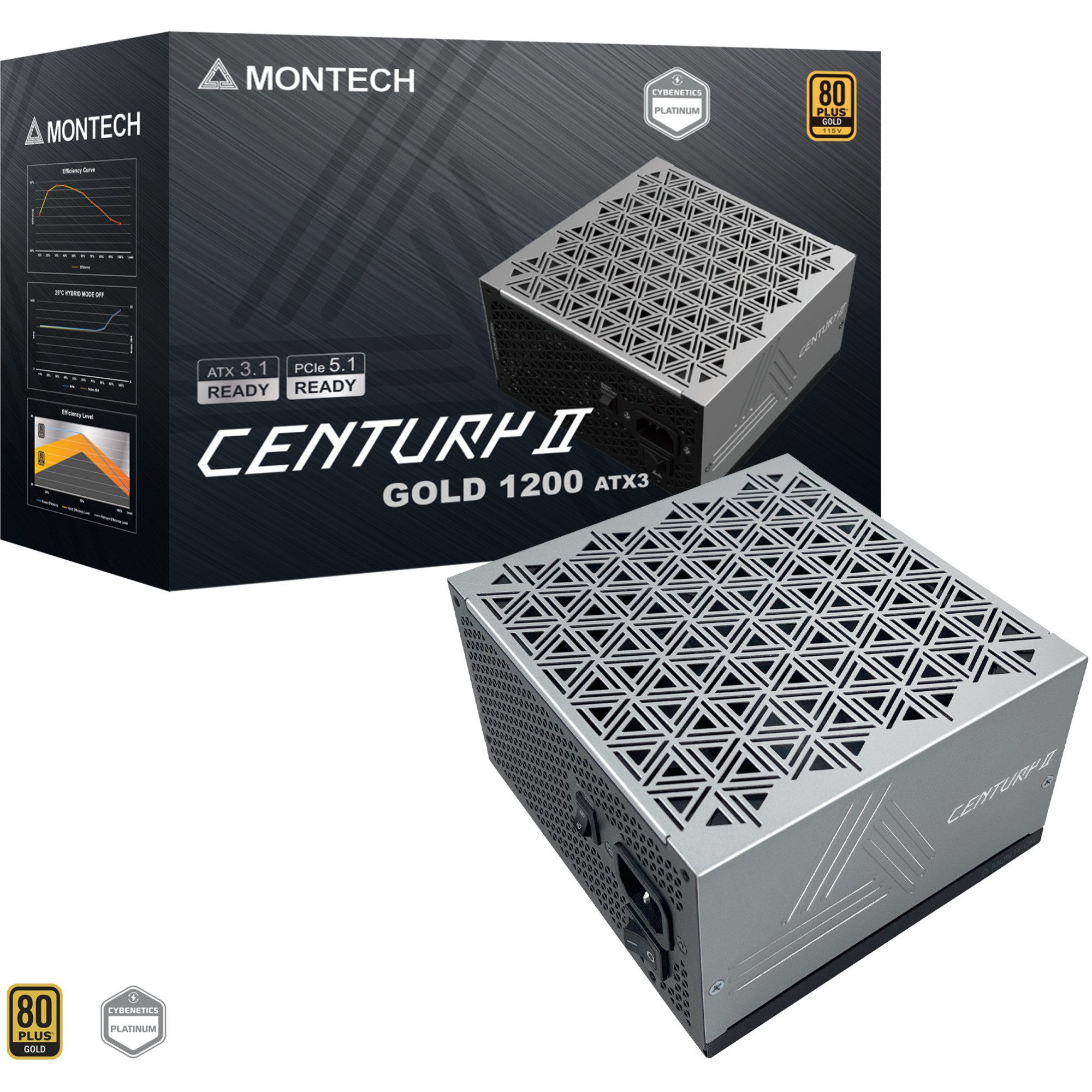 MONTECH Montech CENTURY II 1200, PC-Netzteil, (1x 12-Pin PC-Netzteil (80 PLUS Gold)