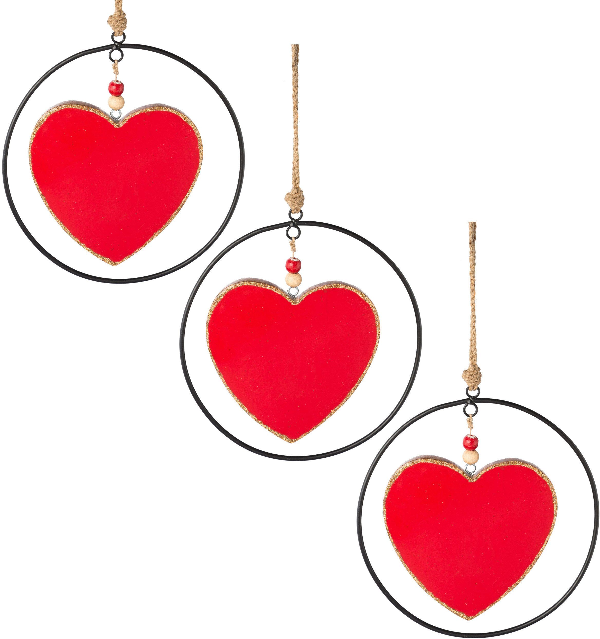 Creativ deco Dekohänger Weihnachtsdeko rot (3 St), mit Metallring und Emaille-Lackierung