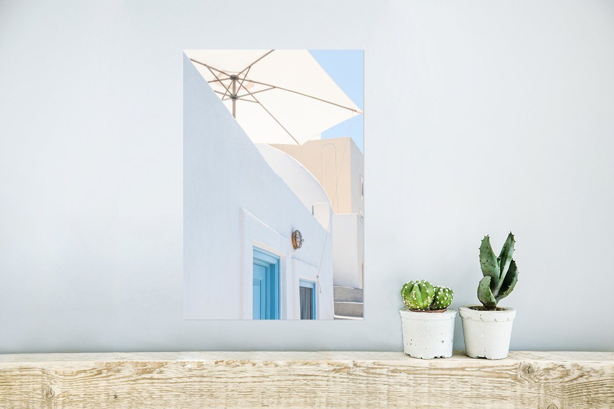 MuchoWow Tür St), (1 - Rahmen - Sonnenschirm für Ohne Architektur Wandbild, - Blau, Poster Poster, - Wandposter Wohnzimmer, Weiß