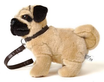 Uni-Toys Kuscheltier Mops, stehend (mit Leine) - 21 cm (Höhe) - Plüsch-Hund - Plüschtier, zu 100 % recyceltes Füllmaterial