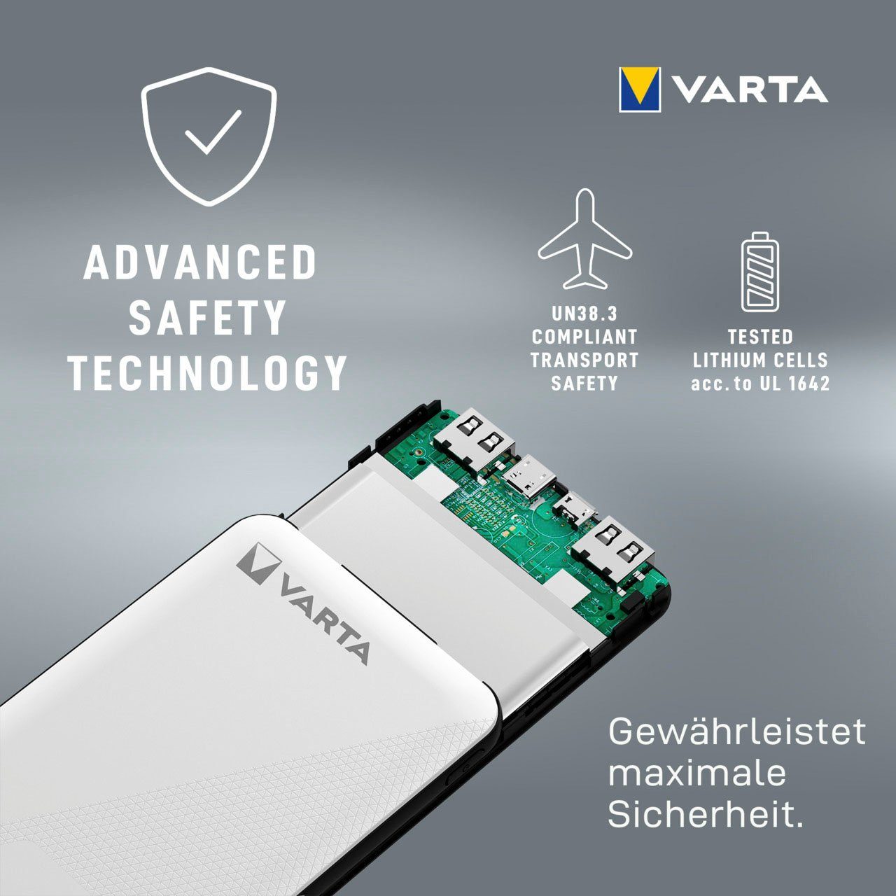 VARTA Power Bank Energy 5000 + Ladekabel, 5000mAh Powerbank mit USB Type C Powerbank 5000 mAh (3,7 V, 1 St)