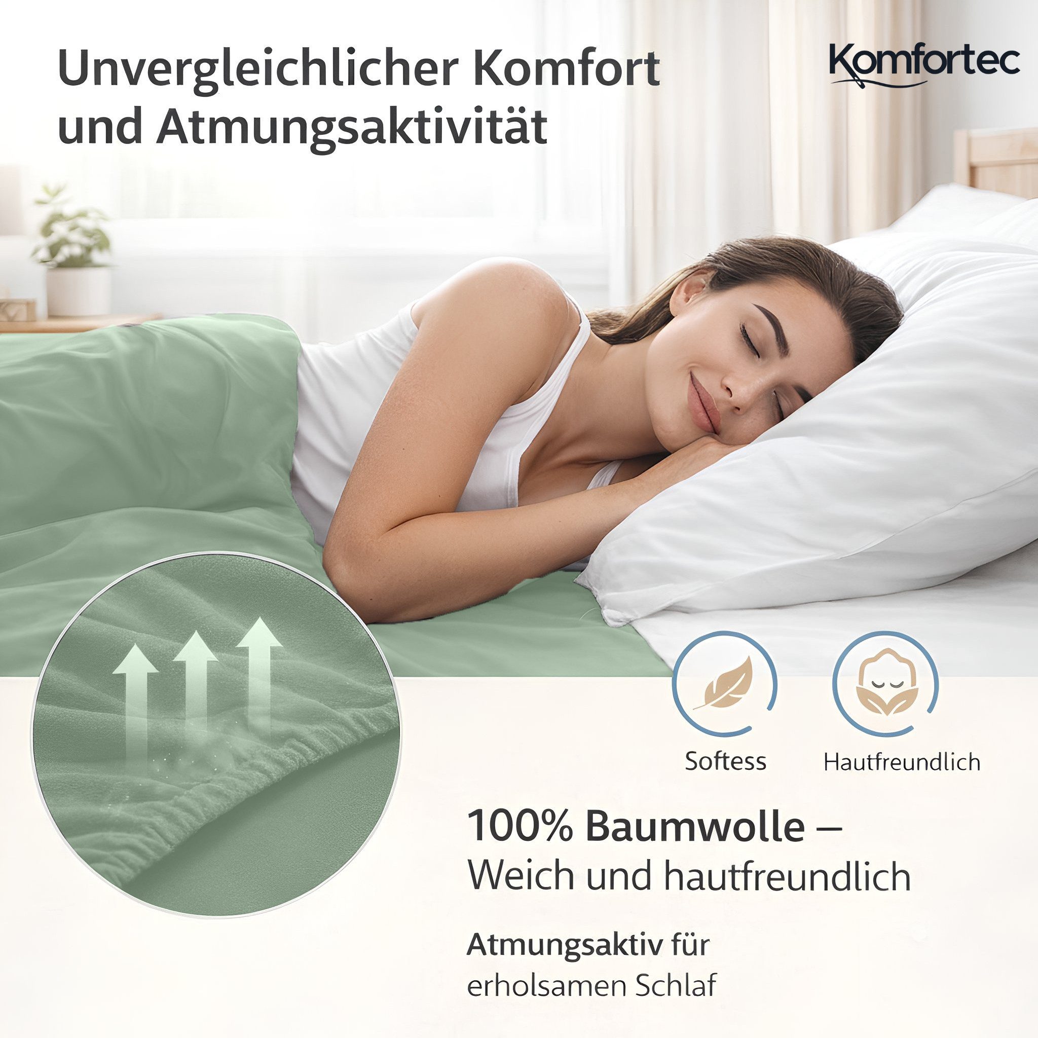 Komfortec Spannbettlaken Jersey Spannbettuch, 90x200, 140x200, 160x200, 180x200 oder 200x200 cm, 100% Baumwolle (135 g/m), Gummizug: Rundum, (1 Stück), OEKO-TEX® Standard 100 Zertifisiert, für Matratzen bis 25 cm Höhe