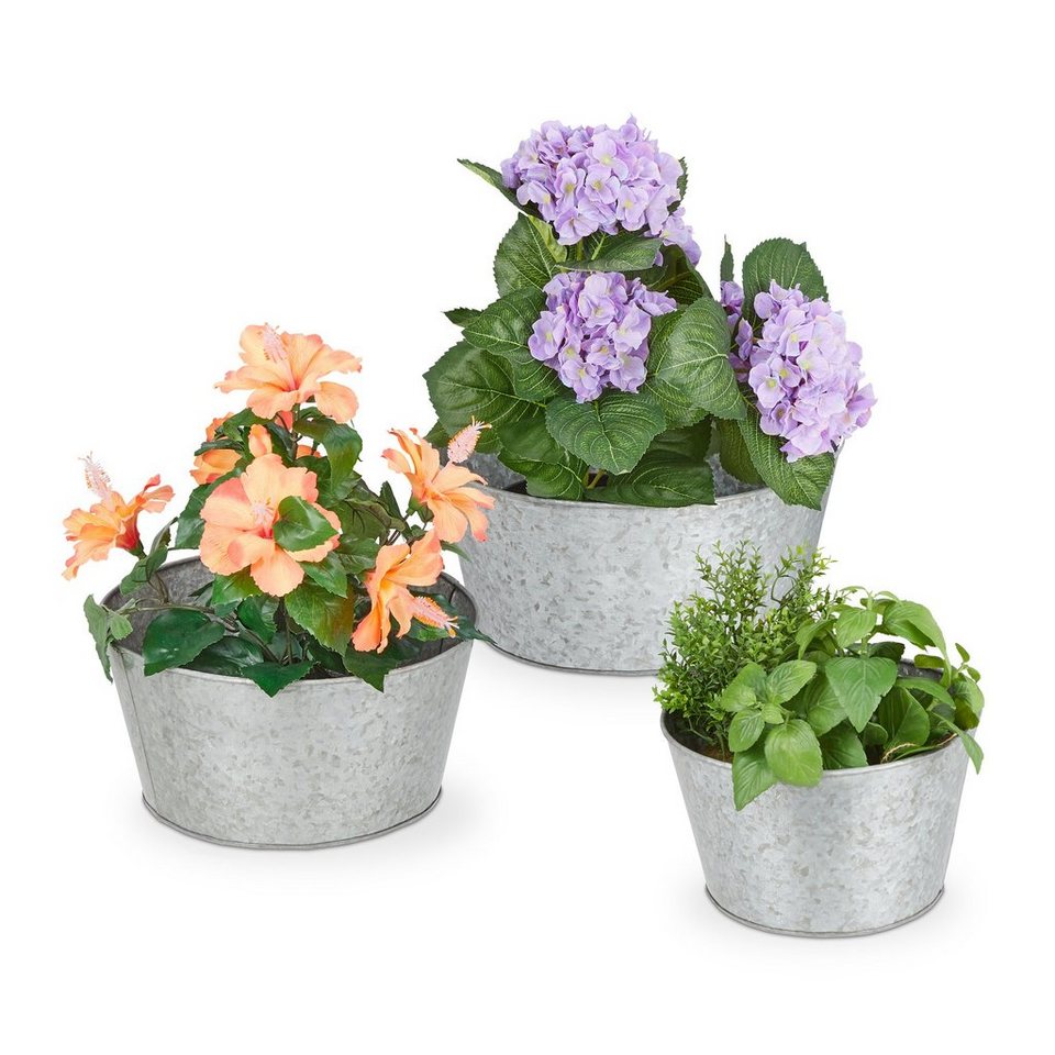 relaxdays Blumentopf Zinkwanne 3er Set