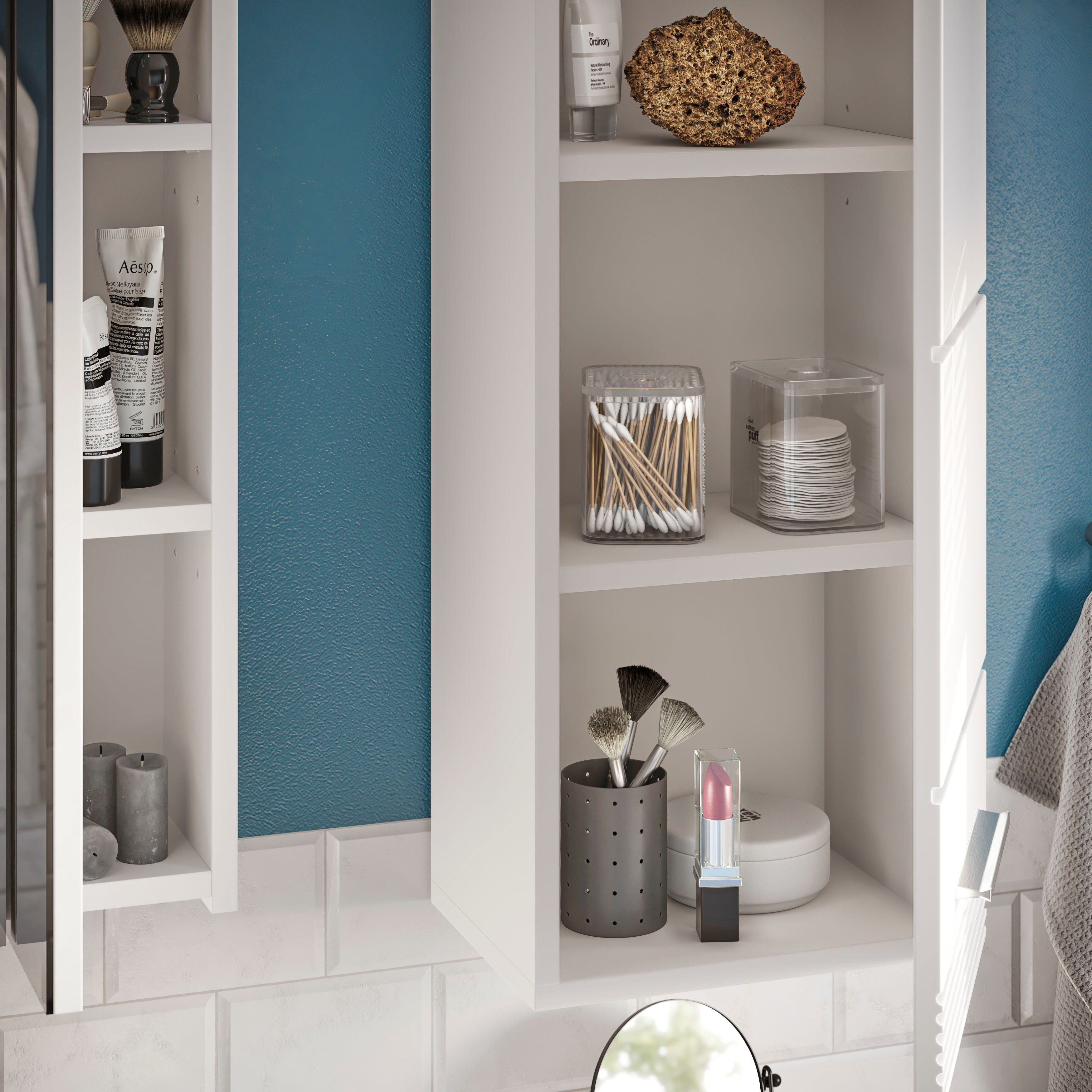 INOSIGN Badezimmerspiegelschrank Malmö weiß/weiß 60 inkl. Leuchte, hochglanz cm (Set) Badmöbel, Spiegelschrank Breite