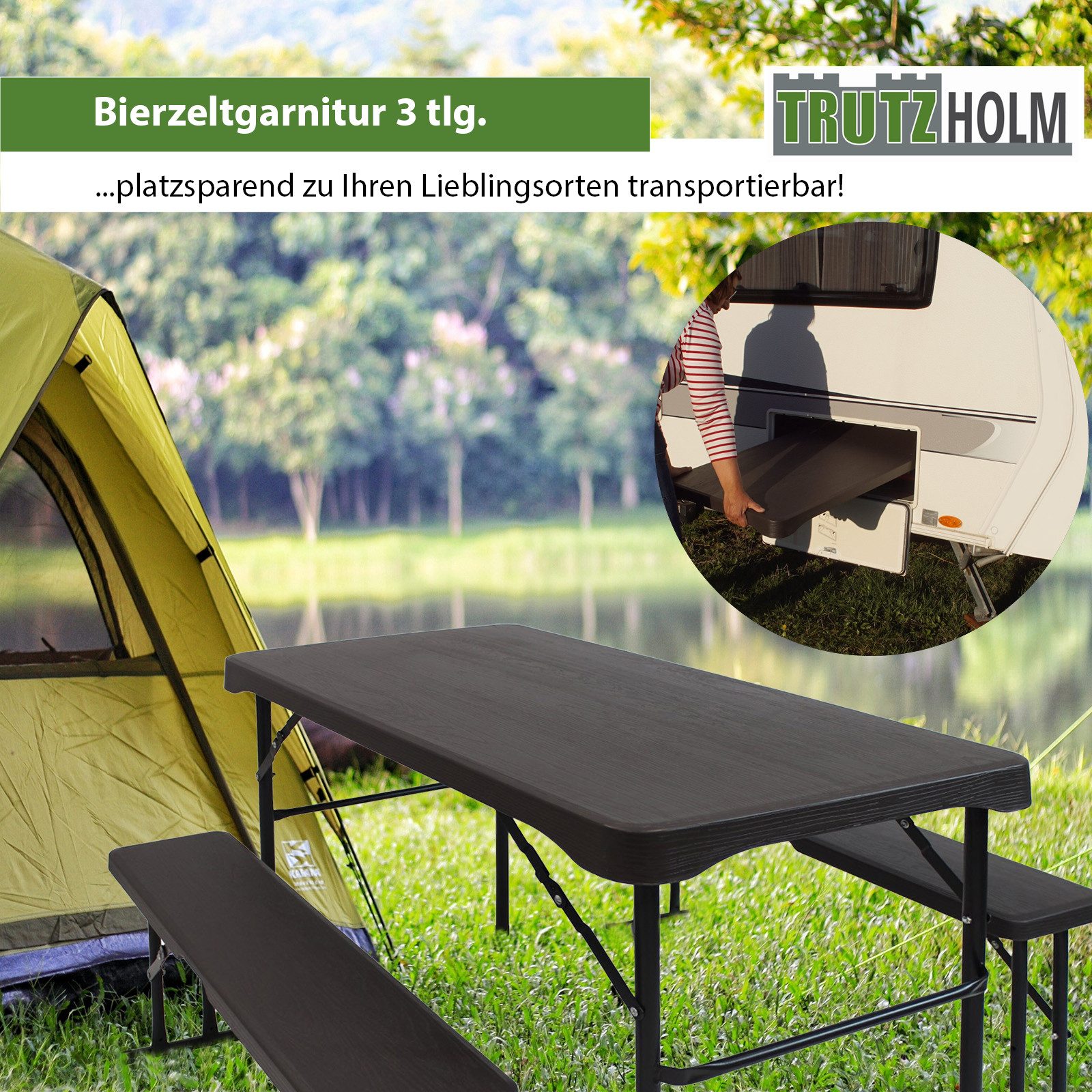 TRUTZHOLM Bierzeltgarnitur 3 Teilig Klappbar Länge 107cm Gartenmöbel Grau günstig online kaufen