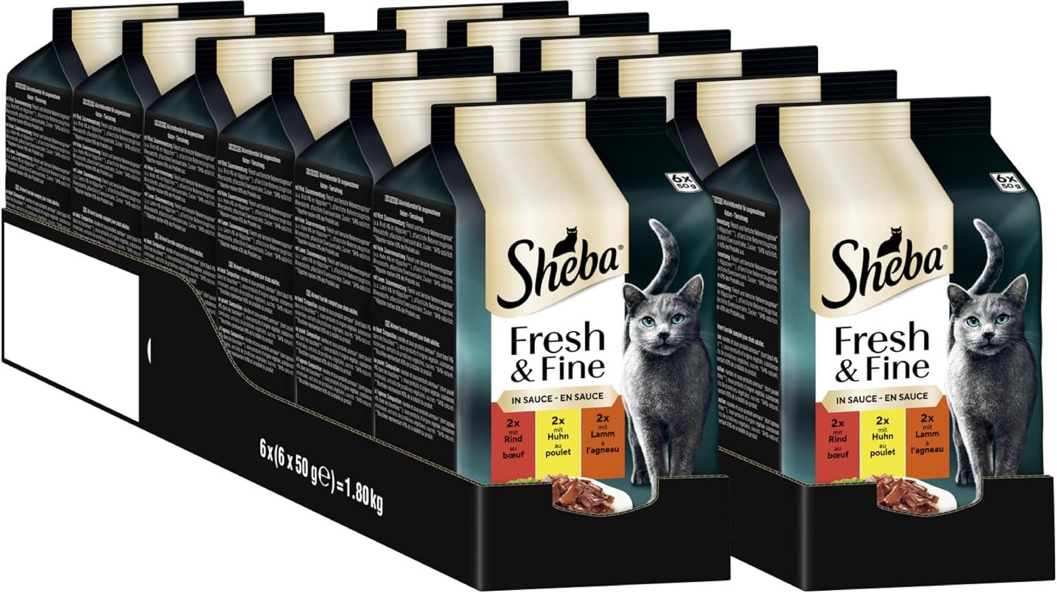 Sheba SHEBA® Fresh & Fine in Sauce mit Rind, Huhn und Lamm 12 x 6 x 50g, Nassfutter für: Katze