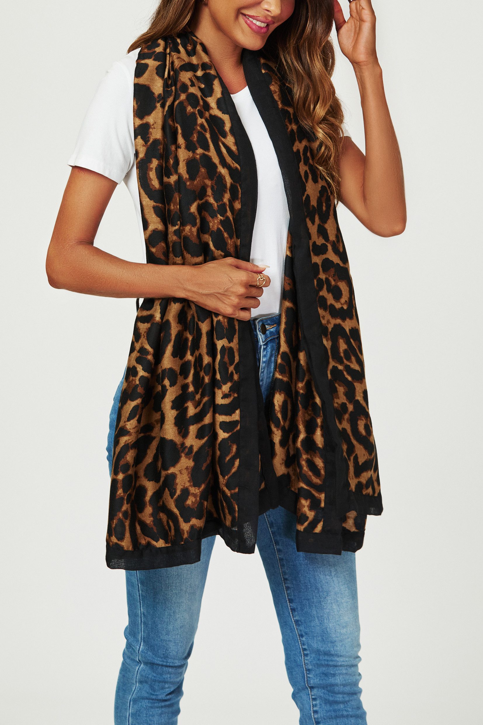 FS Collection Modeschal Damen Leopardenmuster Schal – Weich, Leicht & Vielseitig, 100% Polyester – weich, leicht & formbeständig