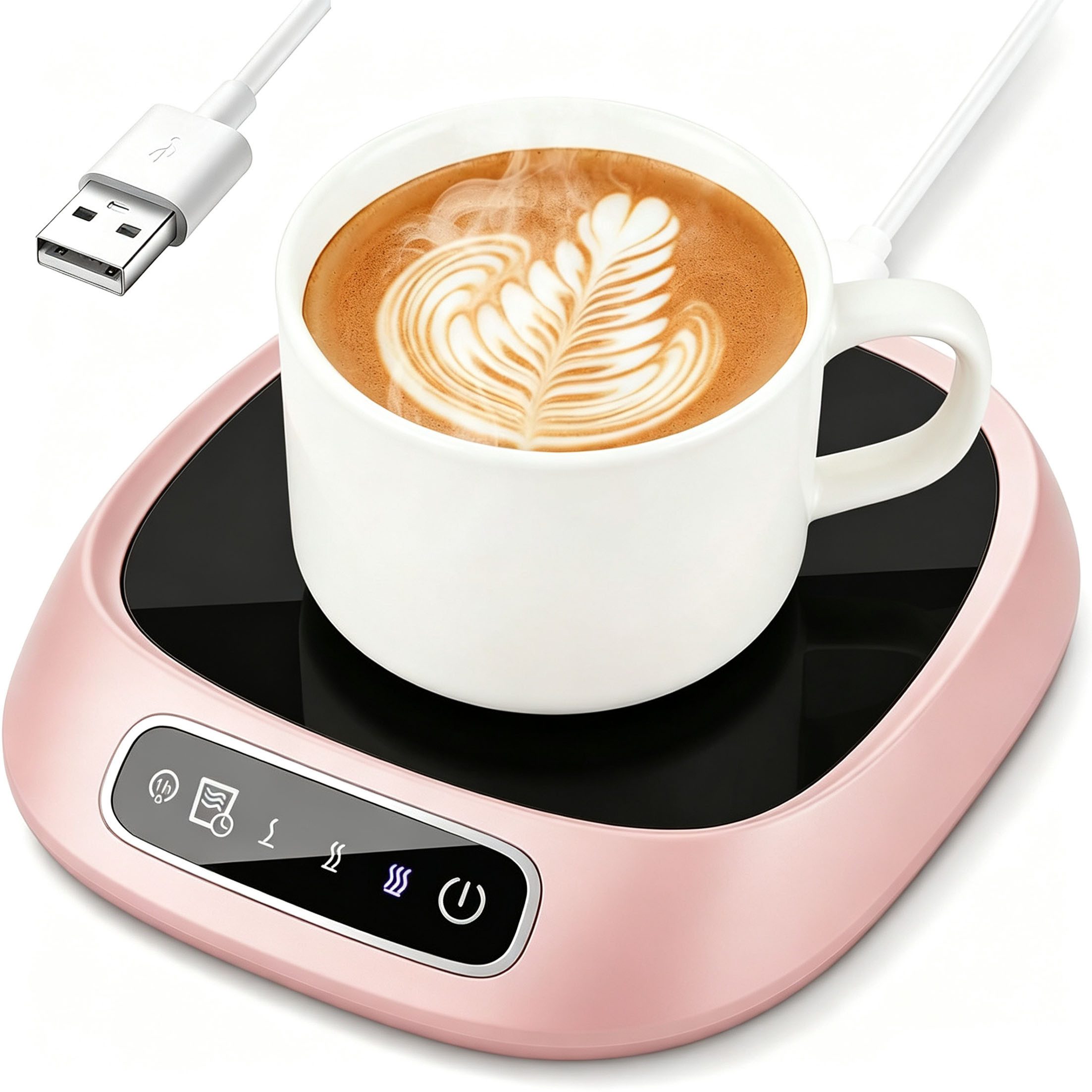 KINSI Tassenwärmer USB Tassenwärmer, Kaffeewärmer mit Temperaturregelung, 3 Stufen, 55°C 65°C 85°C Temperaturwahl, 8 Stunden automatische Abschaltung