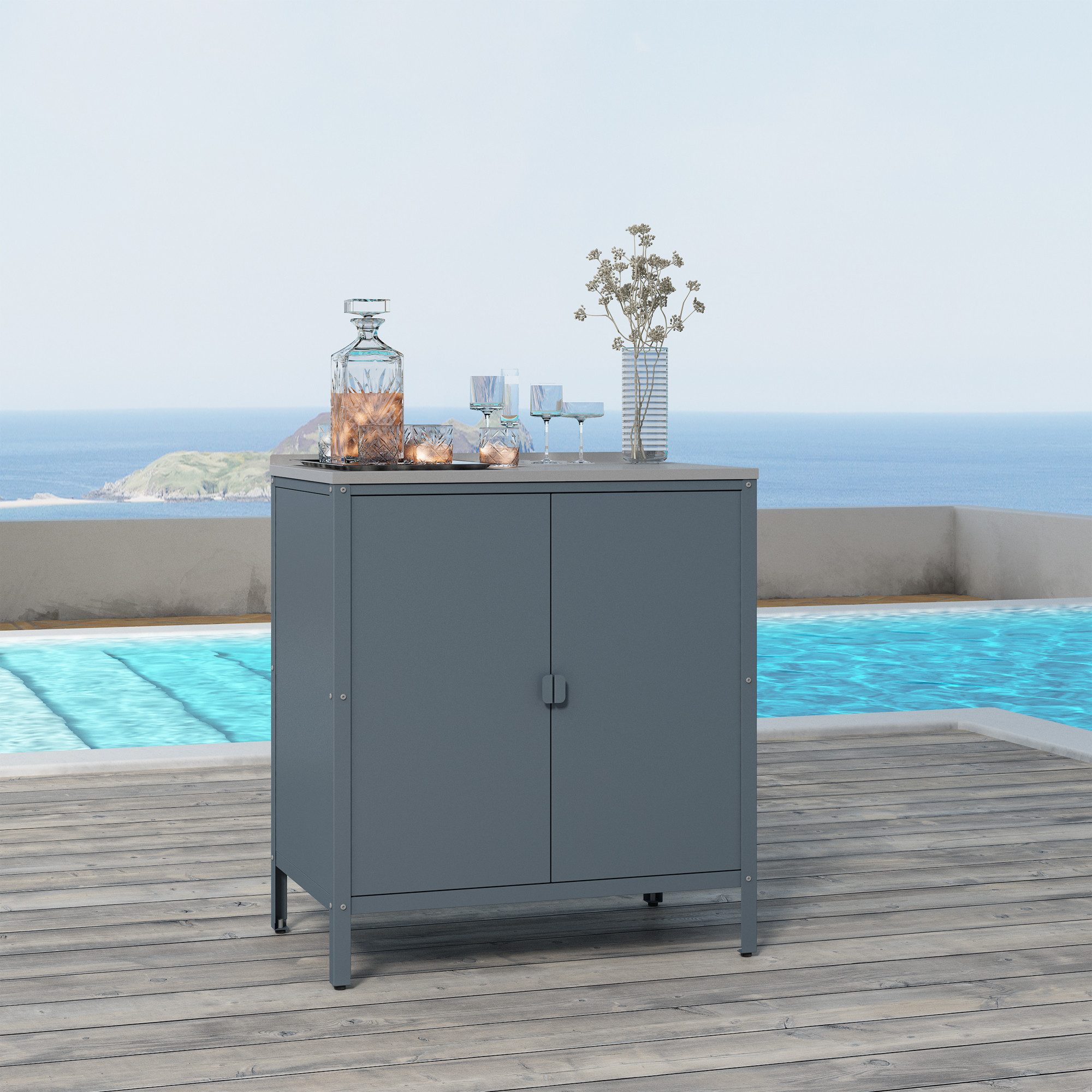 casa.pro Mehrzweckschrank Outdoor Schrank 'Bolognano' 92x80x50 cm Dunkelgra günstig online kaufen