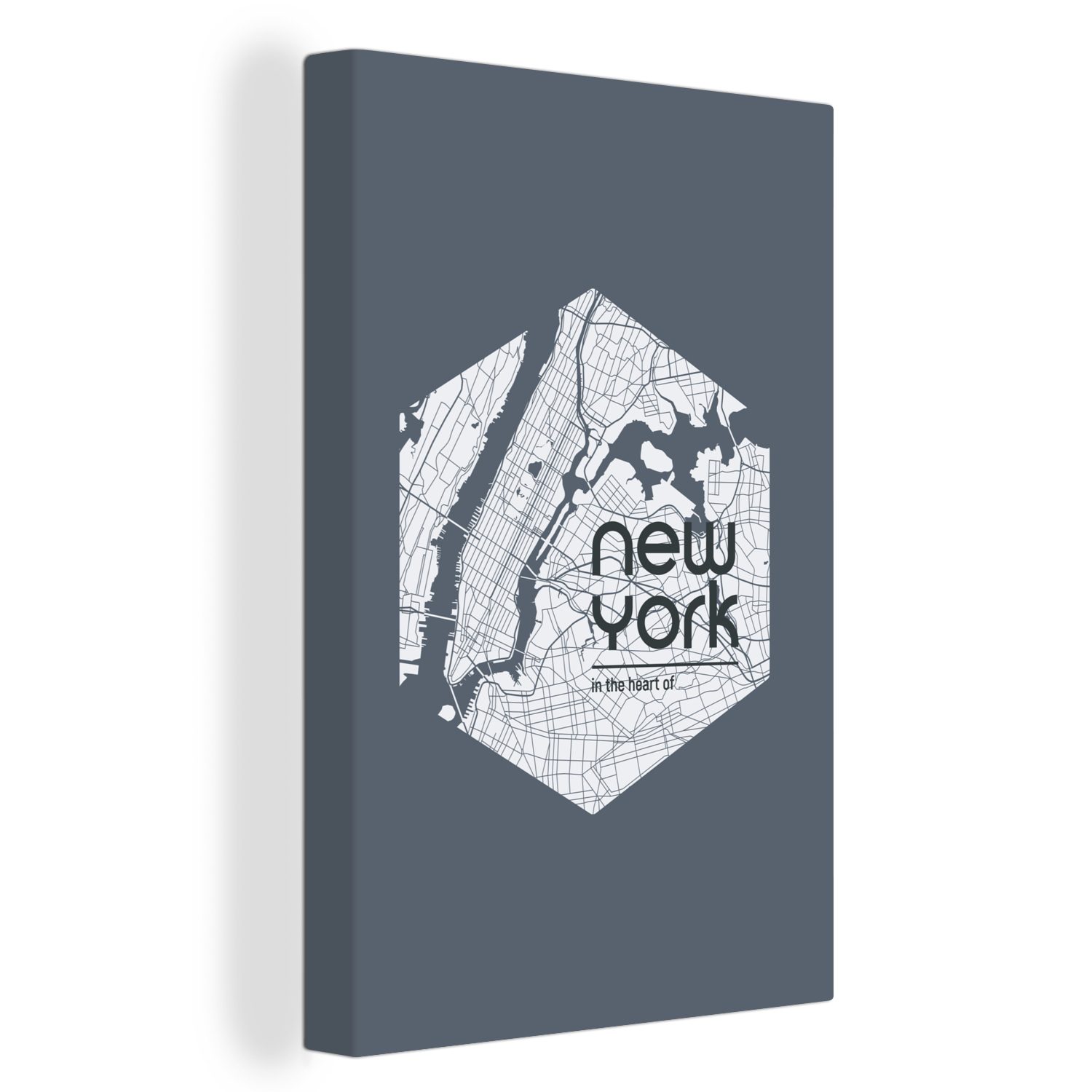 OneMillionCanvasses® Leinwandbild New York - Karte - Fluss, (1 St), Leinwandbild fertig bespannt inkl. Zackenaufhänger, Gemälde, 20x30 cm