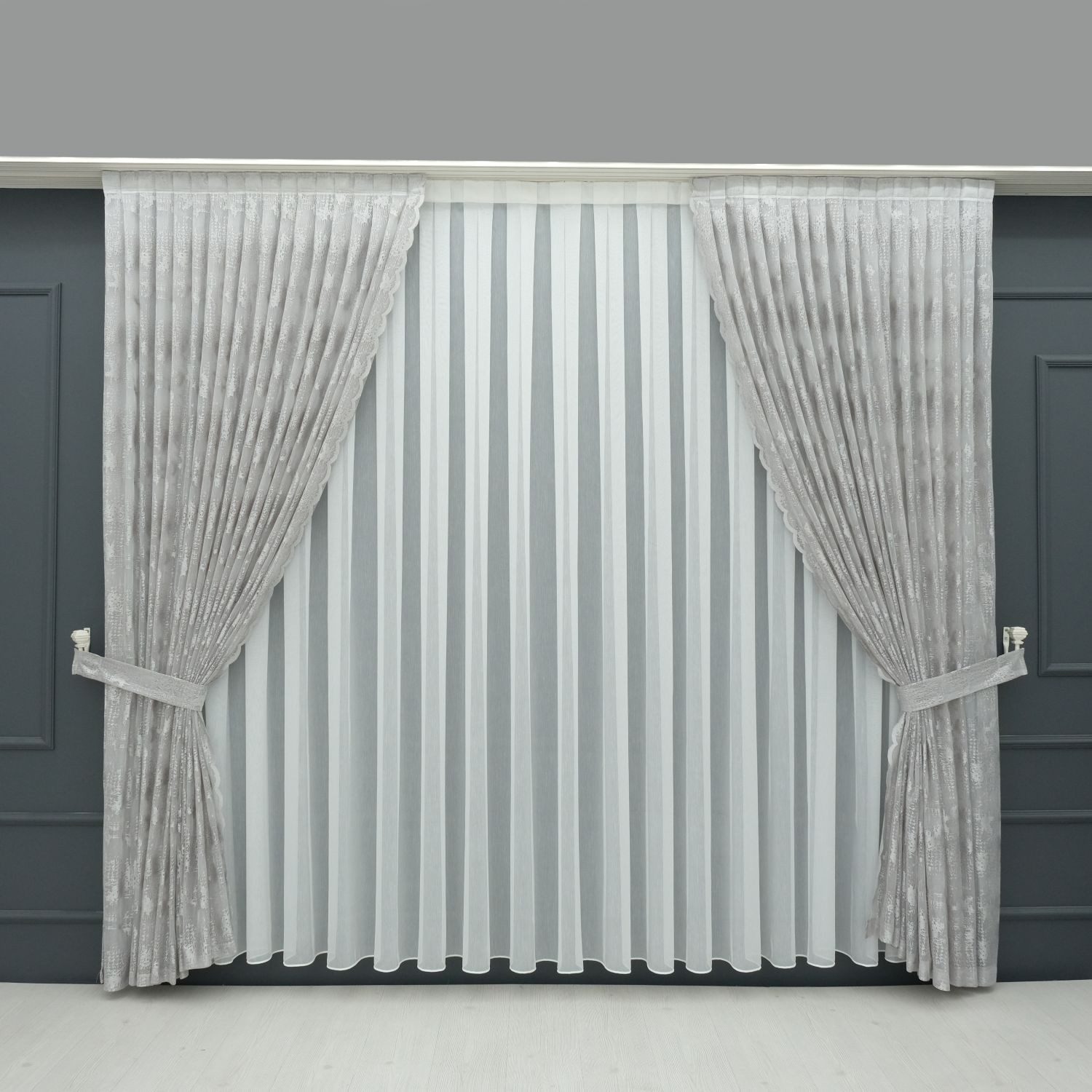 Gardinen by Justyna Vorhang Hell Grau Gardine Komplett Set (5 St), Kräuselb günstig online kaufen