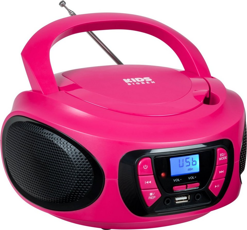 BigBen Kids Tragbares CD/Radio AU387292 USB/BT pink CD-Radiorecorder (FM-Tuner),  tragbarer CD Player CD62 pink Bluetooth USB MP3 FM Radio AU387292