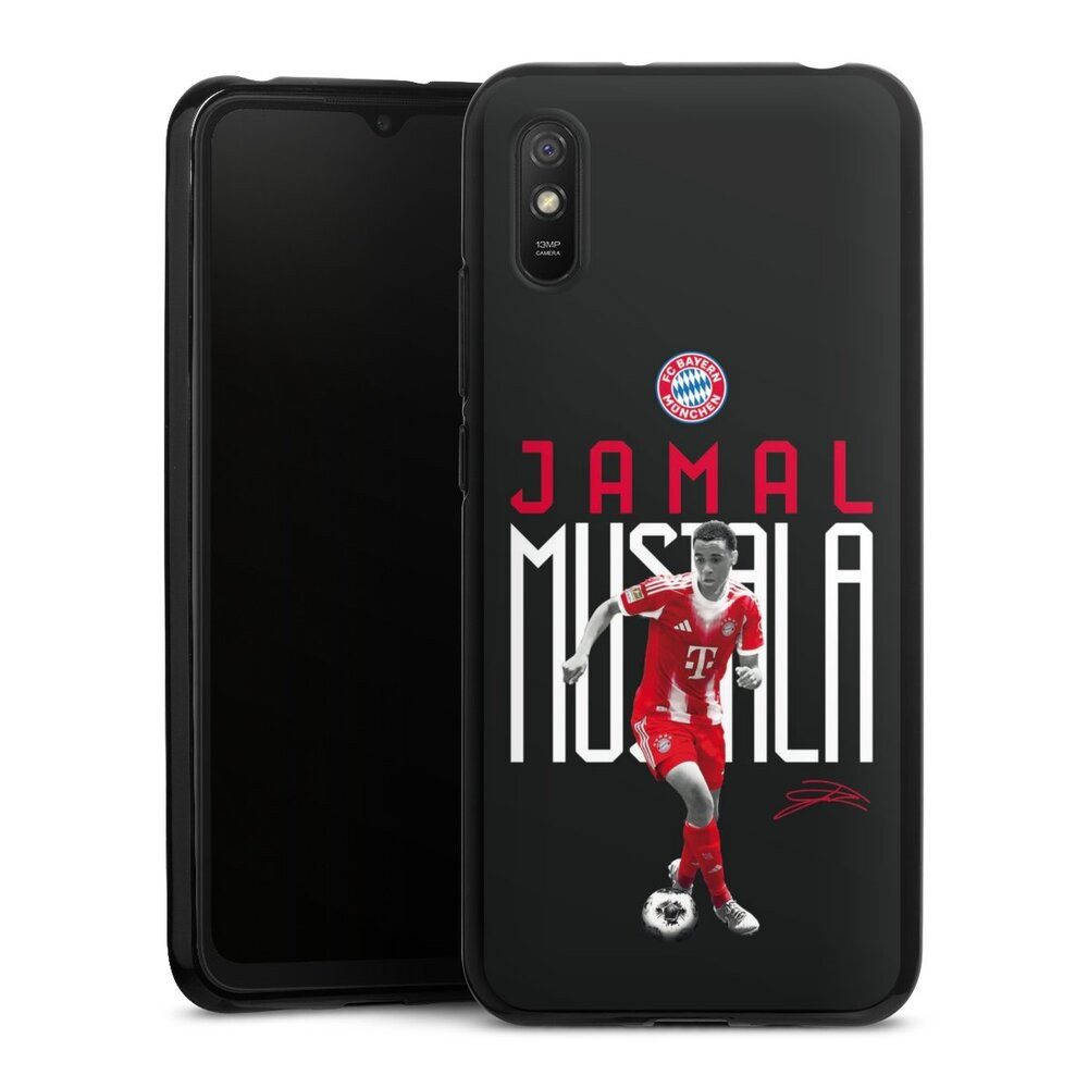 DeinDesign Handyhülle FC Bayern München Jamal Musiala Offizielles Lizenzprodukt, Xiaomi Redmi 9A Silikon Hülle Bumper Case Handy Schutzhülle