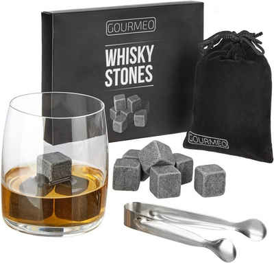 GOURMEO Eiswürfel-Steine Whisky Steine Whiskey Stones 9 Stück Set + Säckchen + Zange Kühlsteine