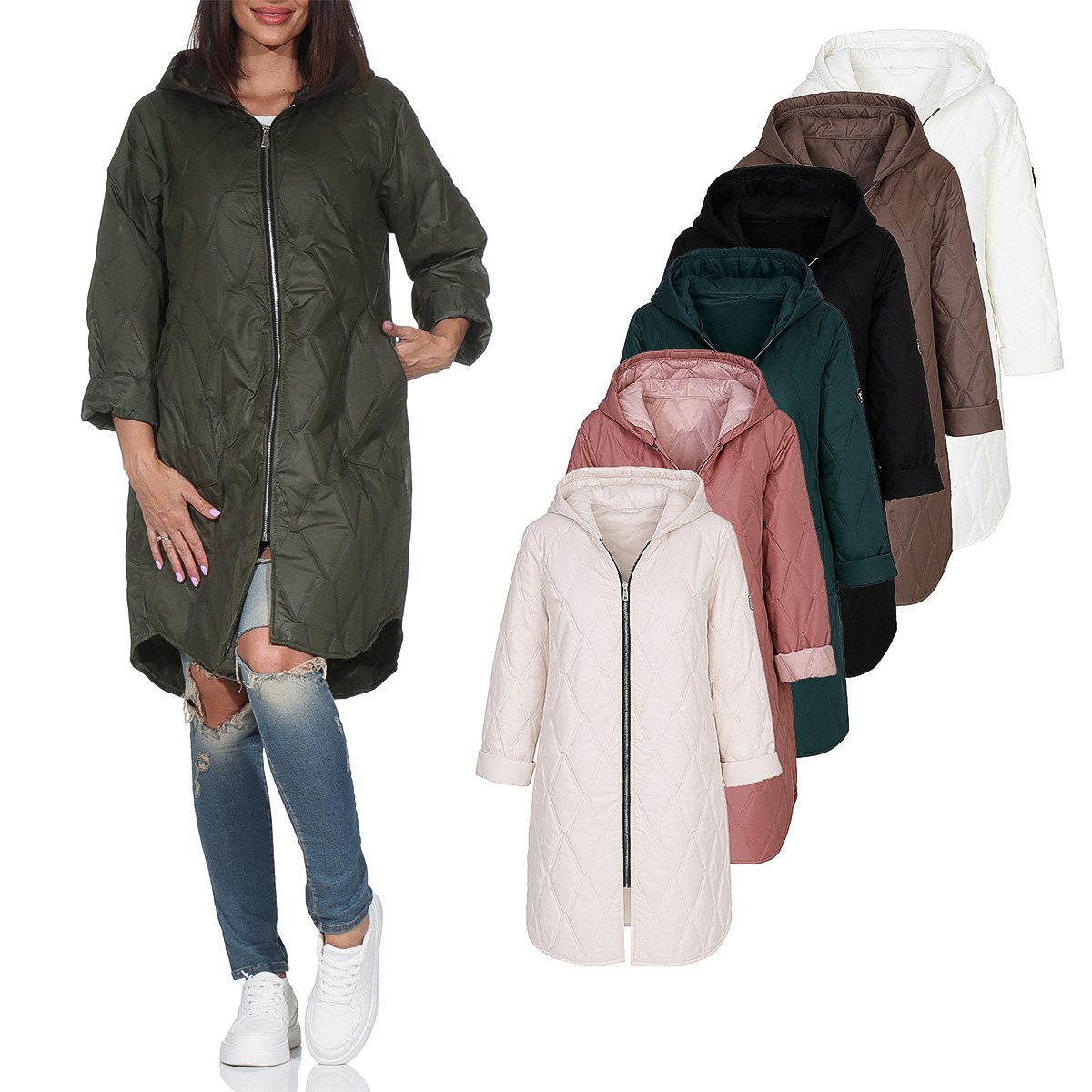 simaranda Langjacke Steppjacke lang stylischer Trenchcoat 5343 mit Kapuze