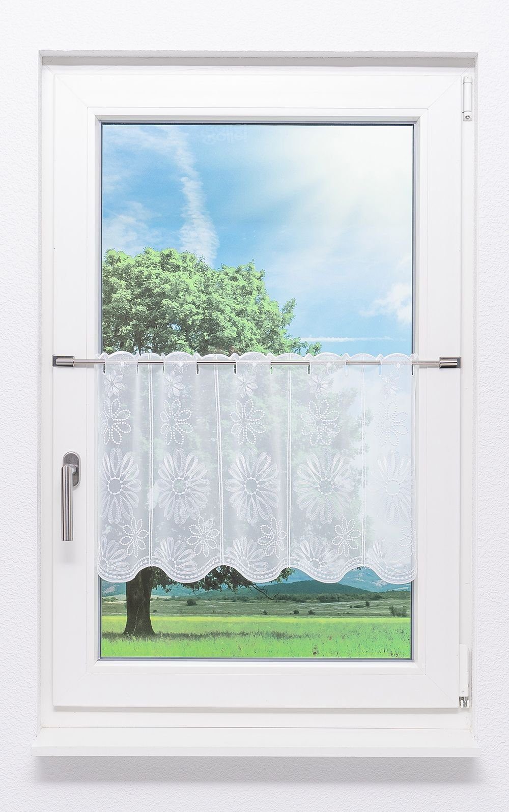 Scheibengardine Blumenzeit, Plauener Spitze®, St), weiß HxB 40x48.6cm transparent, (1