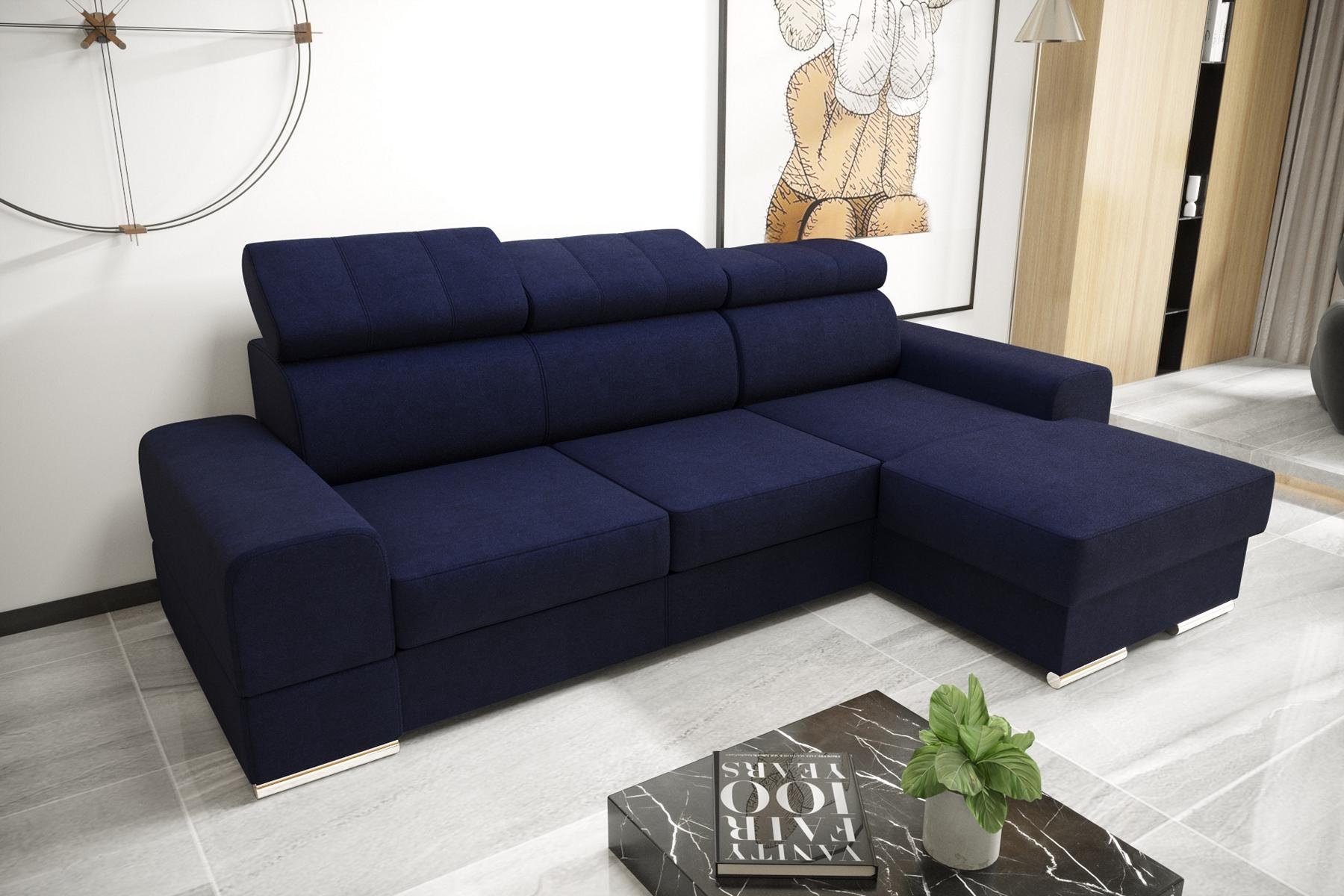 Sofa Couch, Blau Bettfunktion L-Form JVmoebel in Stoff Ecksofa Made Wohnlandschaft Ecksofa Europe