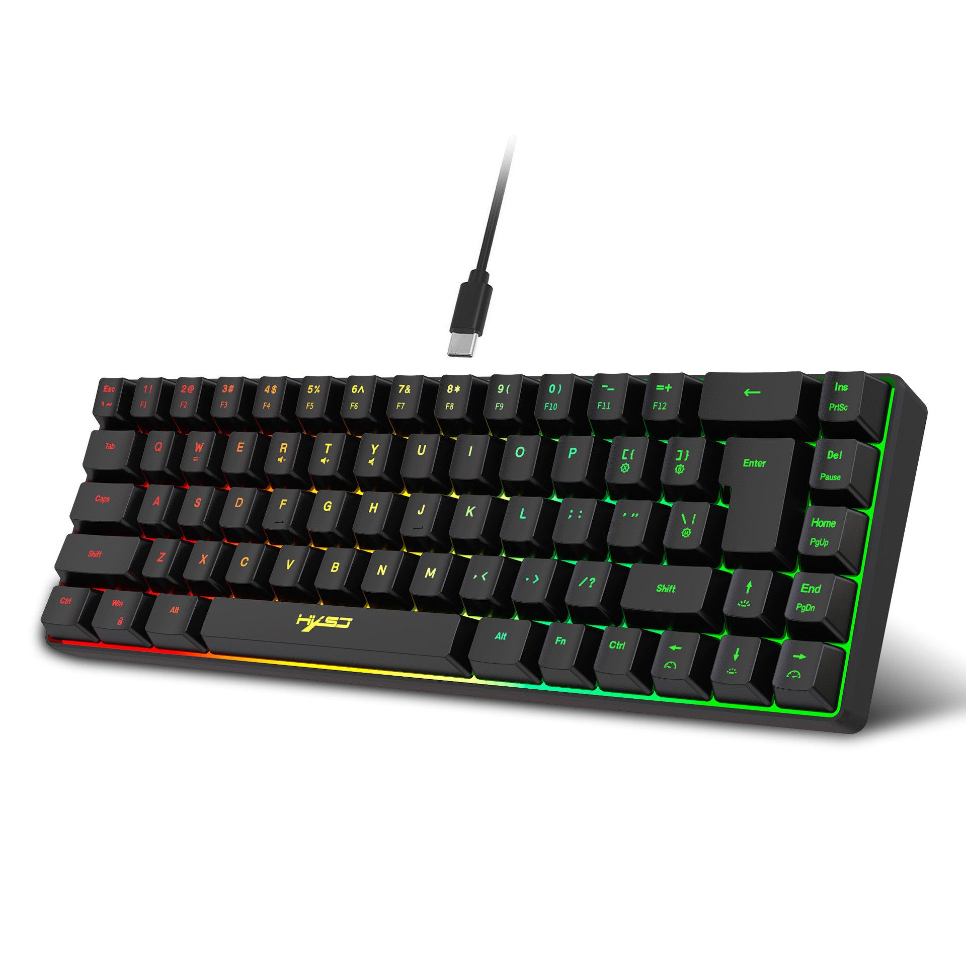 Refttenw RGB-Tastatur Ergonomische 60% Mini Gaming-Tastatur 68 Tasten Tastatur (für Windows Laptop PC)