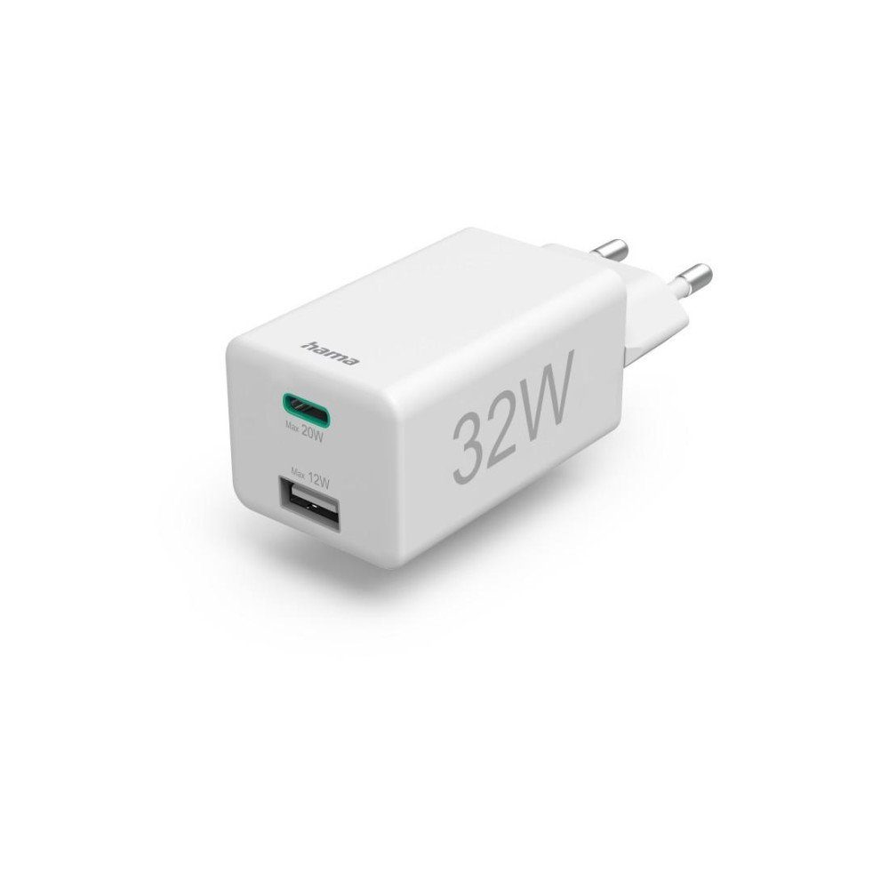 Hama Schnellladegerät, 1x USB-C, 1x USB-A, PD/Qualcomm®, Mini-Ladegerät, USB-Ladegerät