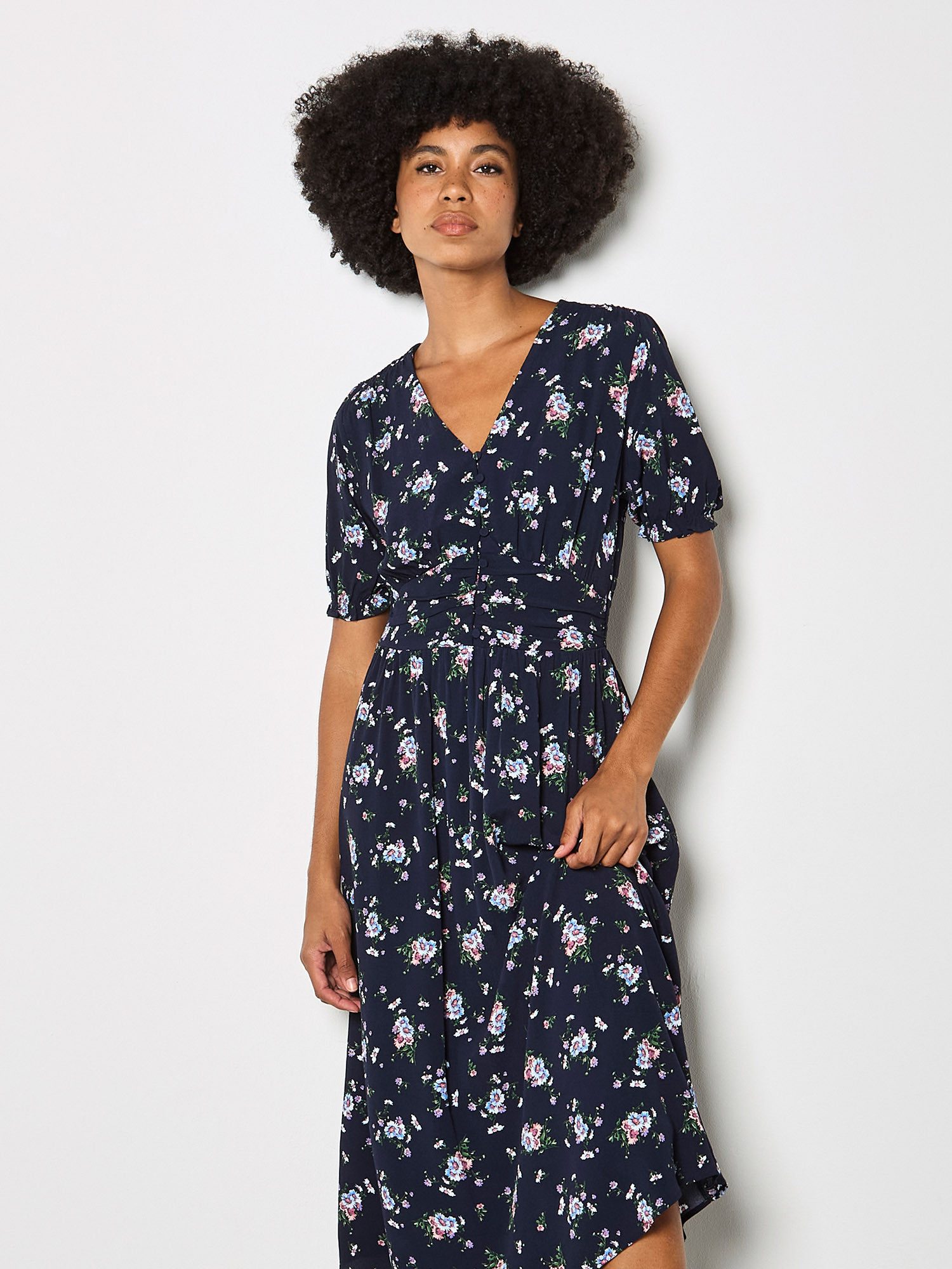 Apricot Druckkleid Midi-Kleid mit Blumenprint