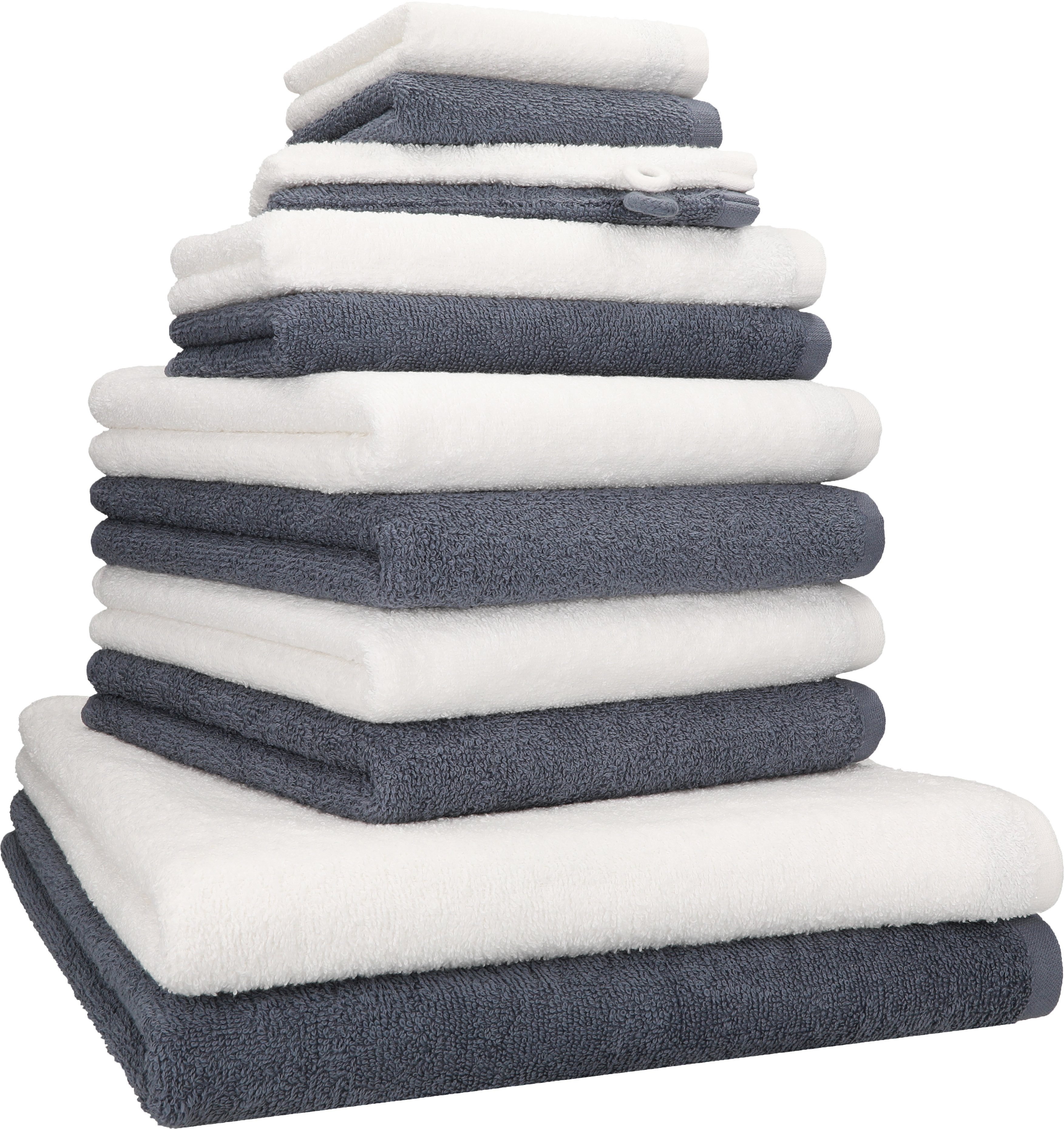 100% - Farbe Set Handtuch Handtuch Set Baumwolle BERLIN weiß, TLG. 12 dunkelgrau Betz