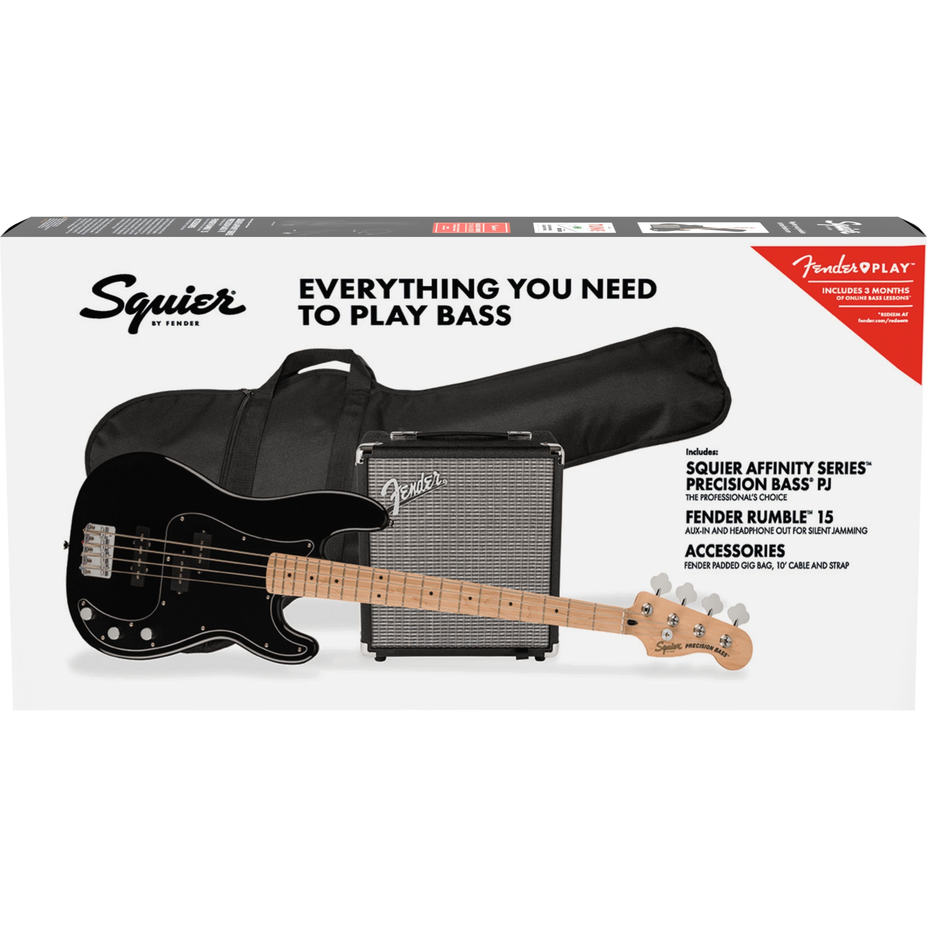 Squier E-Bass, E-Bässe, Bass-Sets, Affinity Series Precision Bass PJ Pack MN Black - Pack basse