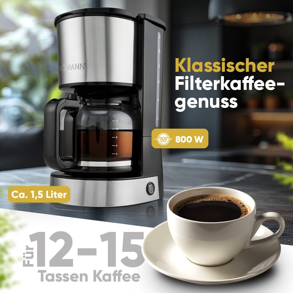 BOMANN Filterkaffeemaschine KA 6071 CB, Filterkaffeemaschine, für 12 - 14 Tassen Kaffee