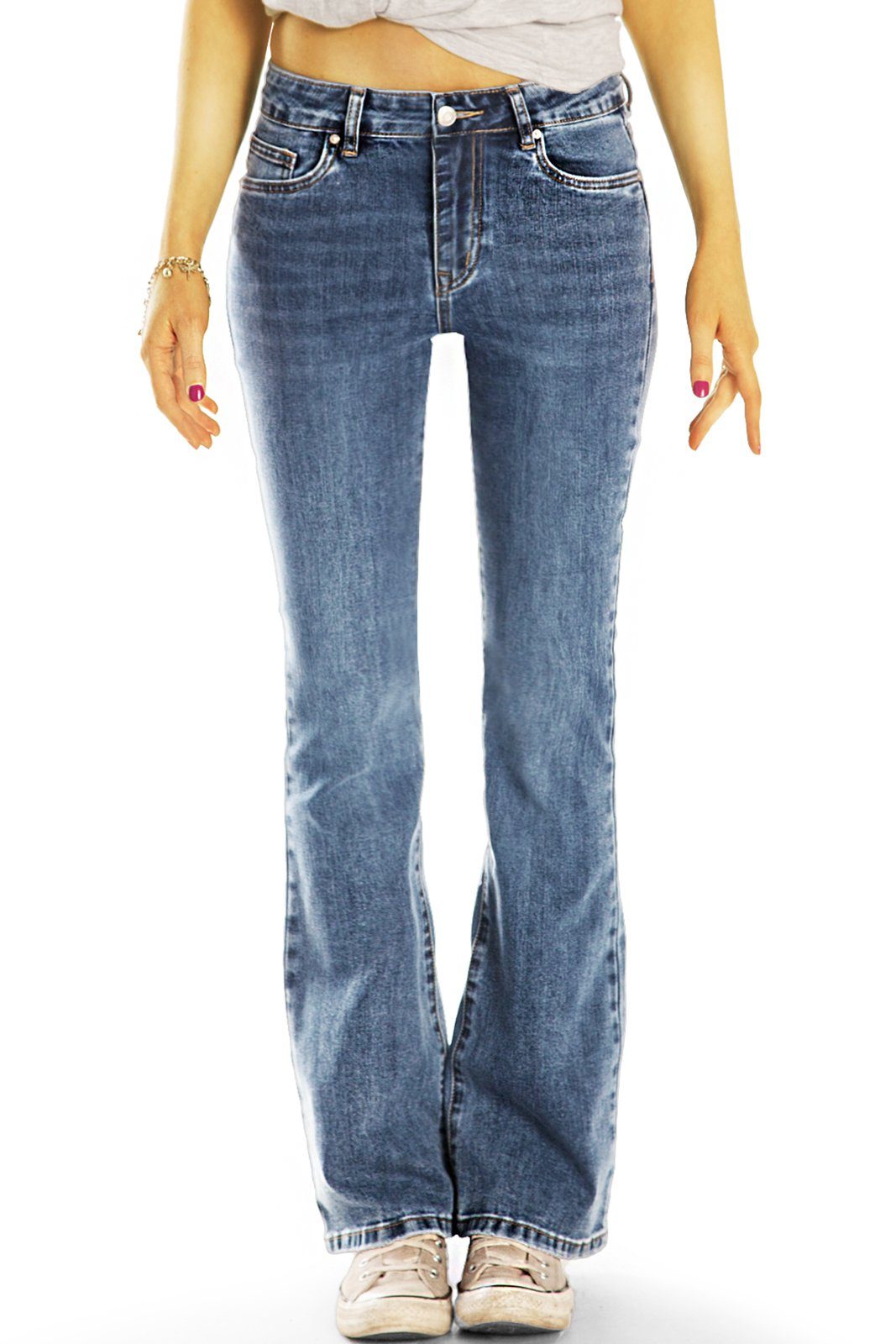 be styled Bootcut-Jeans Bootcut Jeans Hüftjeans Hosen Medium Waist - Damen - j40L-1-q 5-Pocket-Style, mit Stretch-Anteil | Stretchjeans