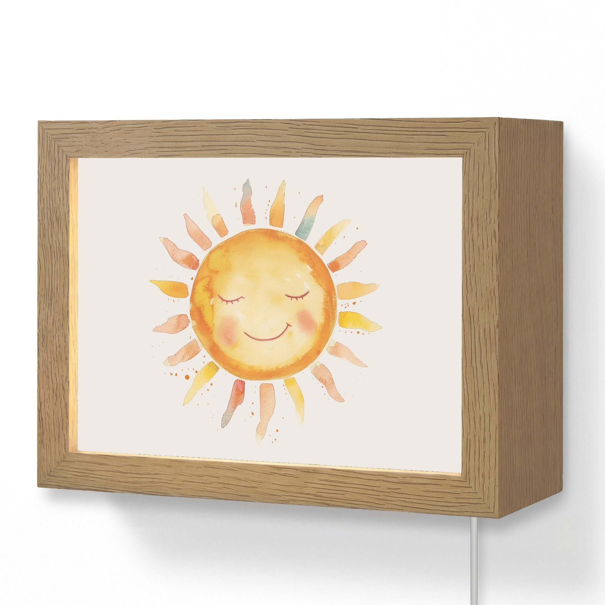 OnlyWow Wandleuchte Lightbox Sonne - Aquarell - Gelb - Mädchen, Dimmbar, Farbwechsel, LED, Warmweiß, Kaltweiß, Neutralweiß Einstellbar, Wandlampe Innen, Dimmbar, mit Kabel, LED, Modern, Kinder