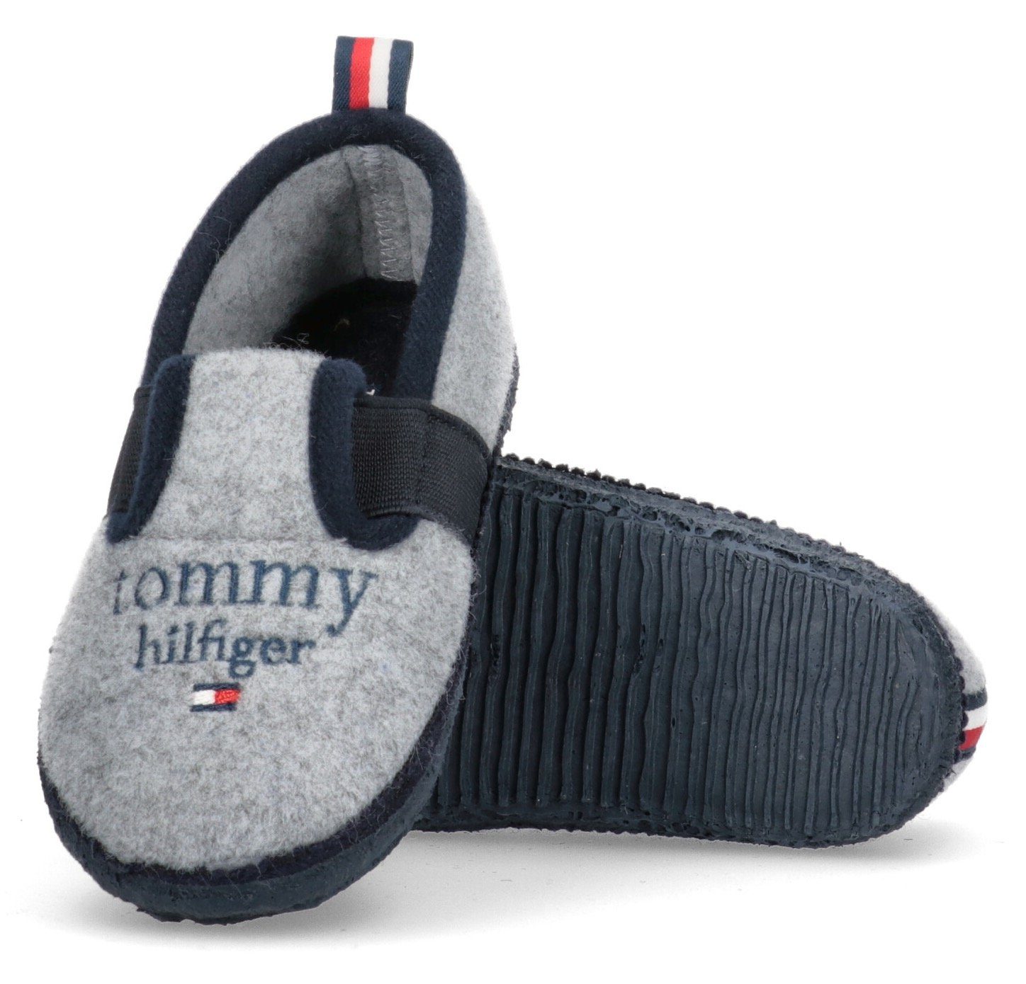 Anziehlasche SLIPPER Hilfiger mit Hausschuh gestreifter Tommy INDOOR grau BLUE