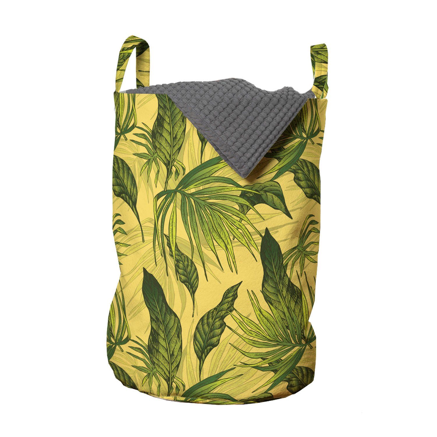 Abakuhaus Wäschesäckchen Wäschekorb mit Griffen Kordelzugverschluss für Waschsalons, Tropisch Energetische Exotische Blätter