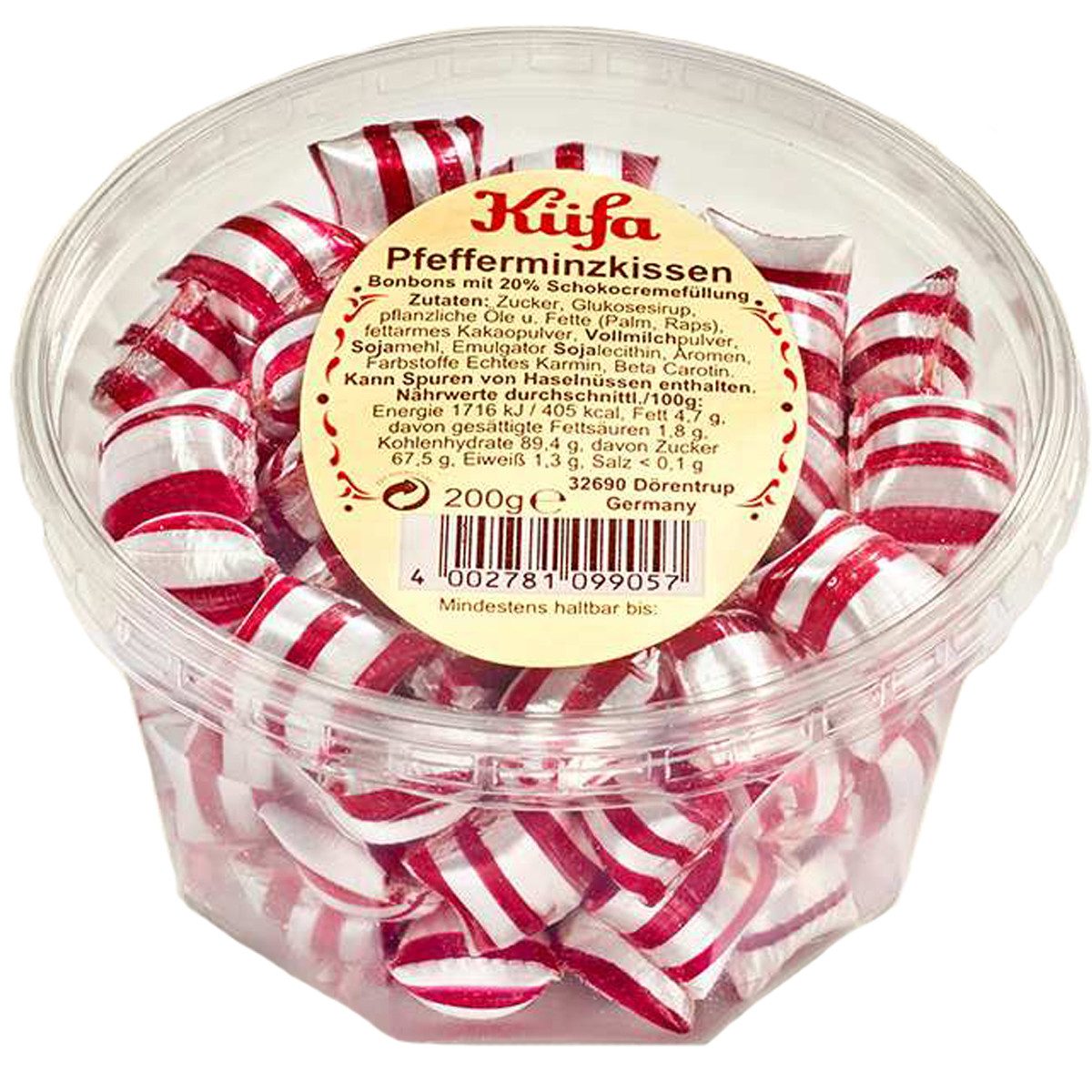 KUEFA Süßigkeit, Küfa Pfefferminzkissen Lutschbonbons mit Schokocremefüllung 200g