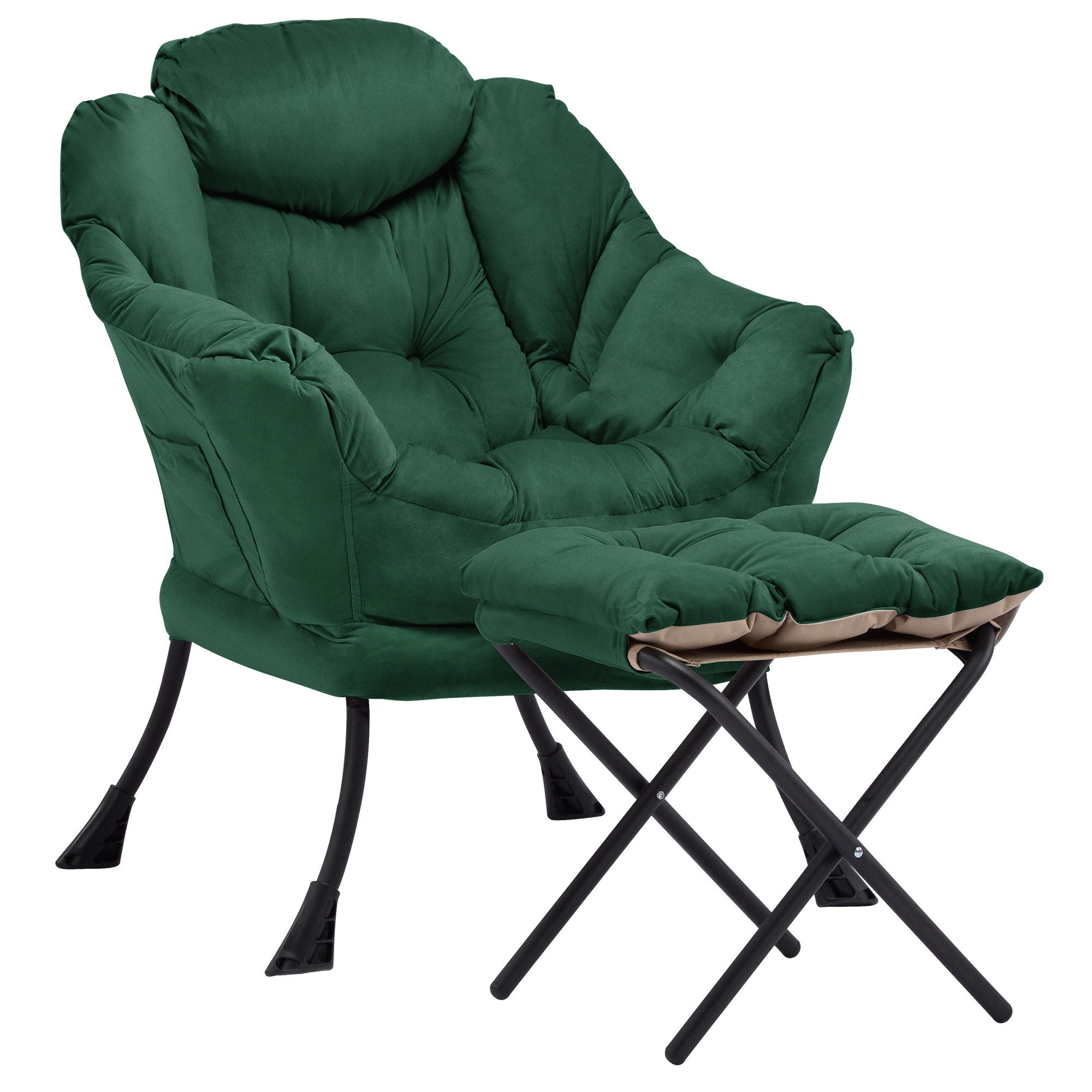 Aunekiv Sessel mit Hocker, Seitenfach & Wingback-Design, Moderner Relaxsessel für Wohnzimmer & kleine Räume