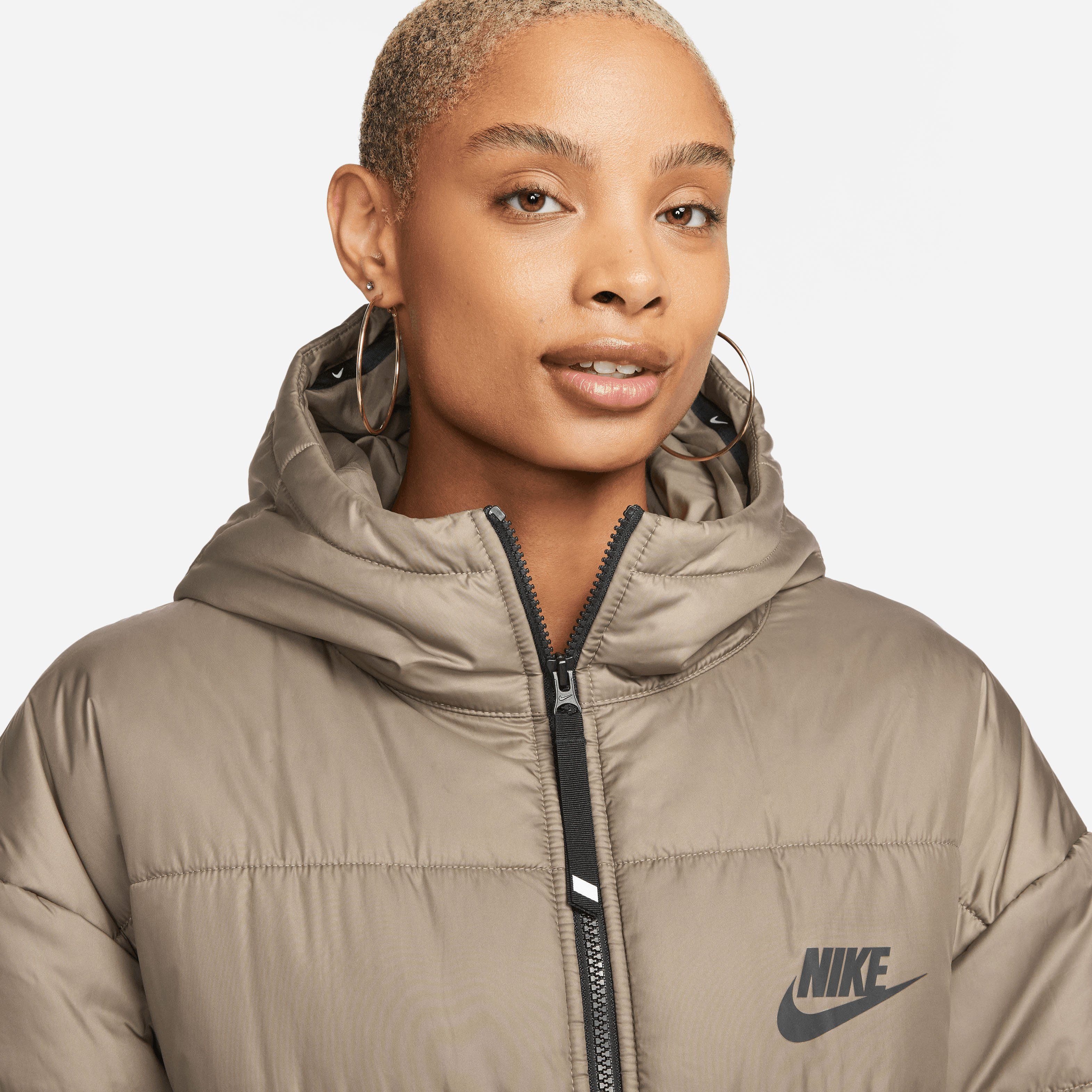 Nike Sportswear OLIVE Therma-FIT Women's Steppmantel Hooded GREY/BLACK/BLACK Parka Repel
