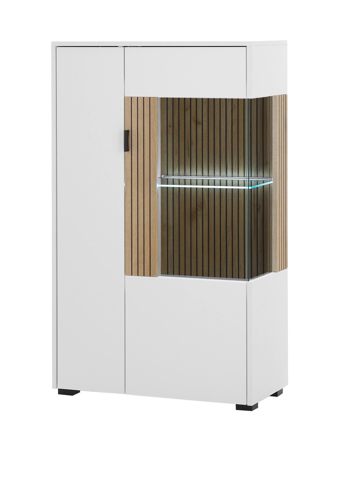 Furn.Design Standvitrine Merced (Highboard in weiß mit Eiche, 75 x 125 cm) Soft-Close