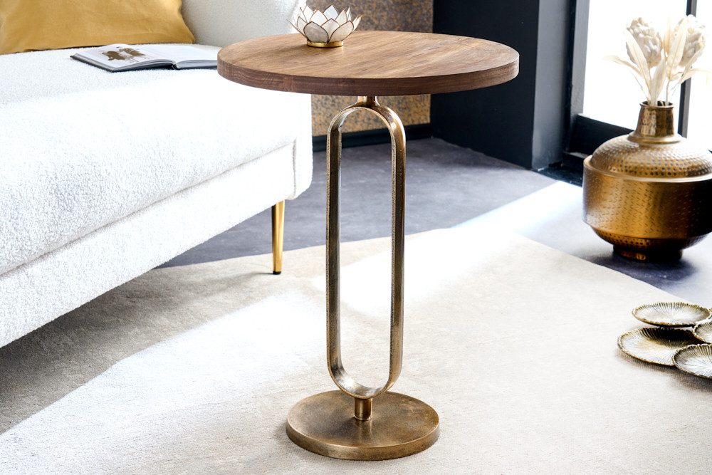 riess-ambiente Beistelltisch ELEGANCE 60cm natur / messing (Einzelartikel, 1-St), Wohnzimmer · Massivholz · Metall · rund · handmade · Modern Design