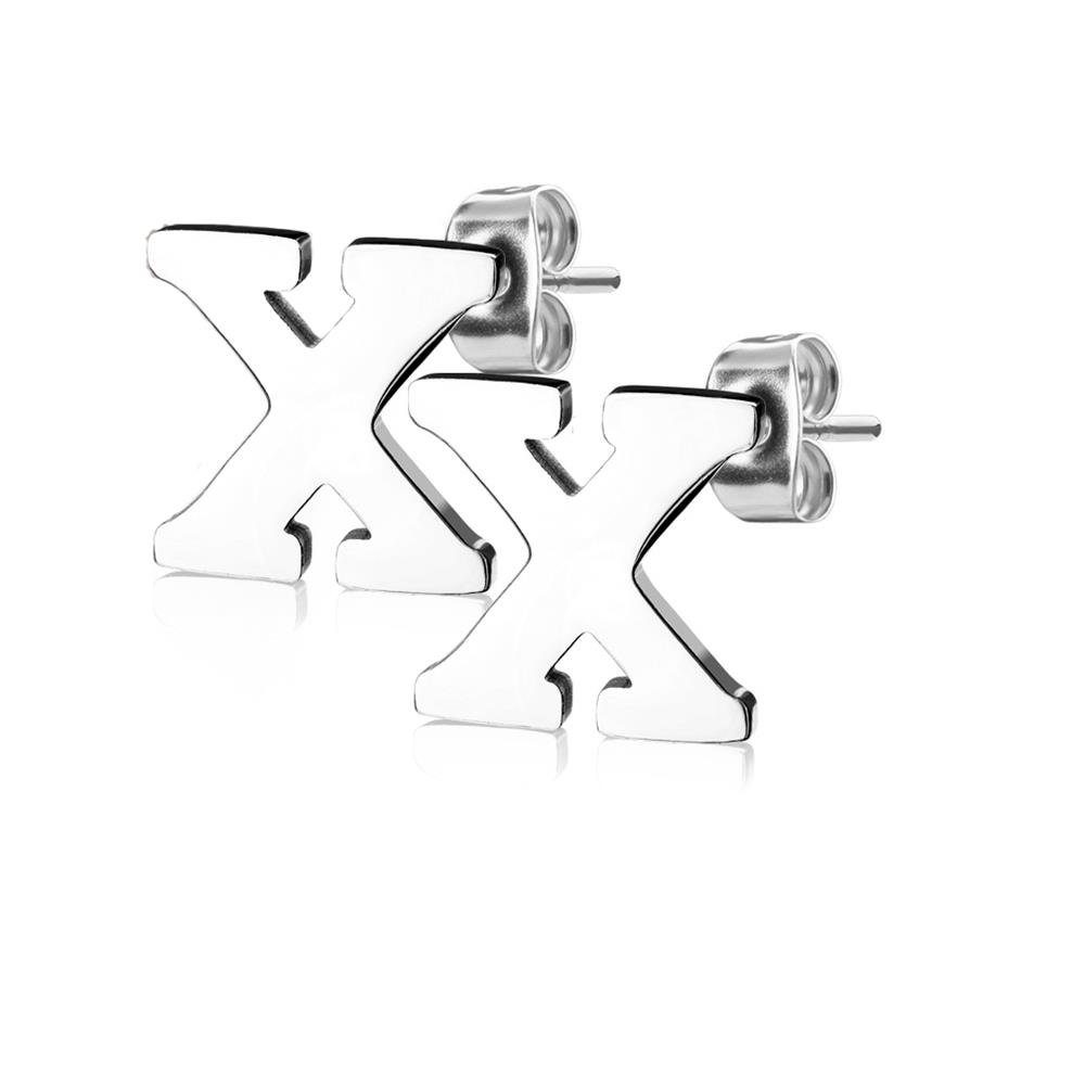 BUNGSA Ohrstecker-Set Ohrstecker Buchstaben Silber aus Edelstahl Damen (1 Paar (2 Stück), 2-tlg), Ohrschmuck Ohrringe X