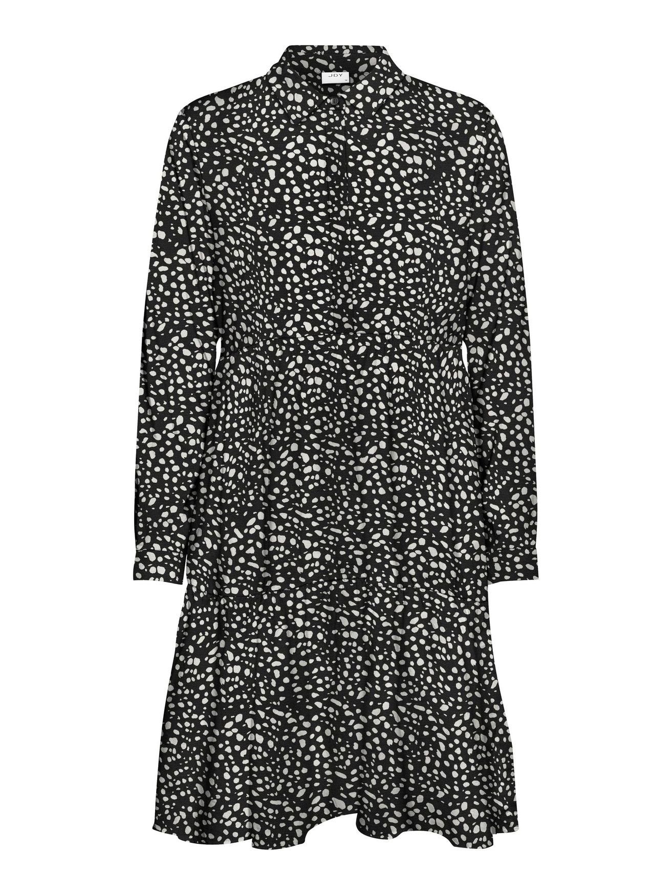 JACQUELINE de YONG Shirtkleid Kurzes Langarm Kleid Gemusterte Tunika Bluse JDYPIPER (lang) 4536 in Schwarz-6