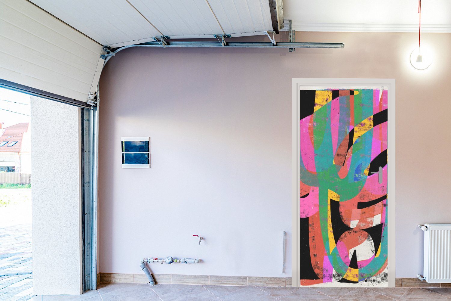 MuchoWow Türtapete Abstrakt (1 für Türaufkleber, - Fototapete St), Tür, Grün Kunst, Farben - - Matt, bedruckt, - Rosa cm 75x205
