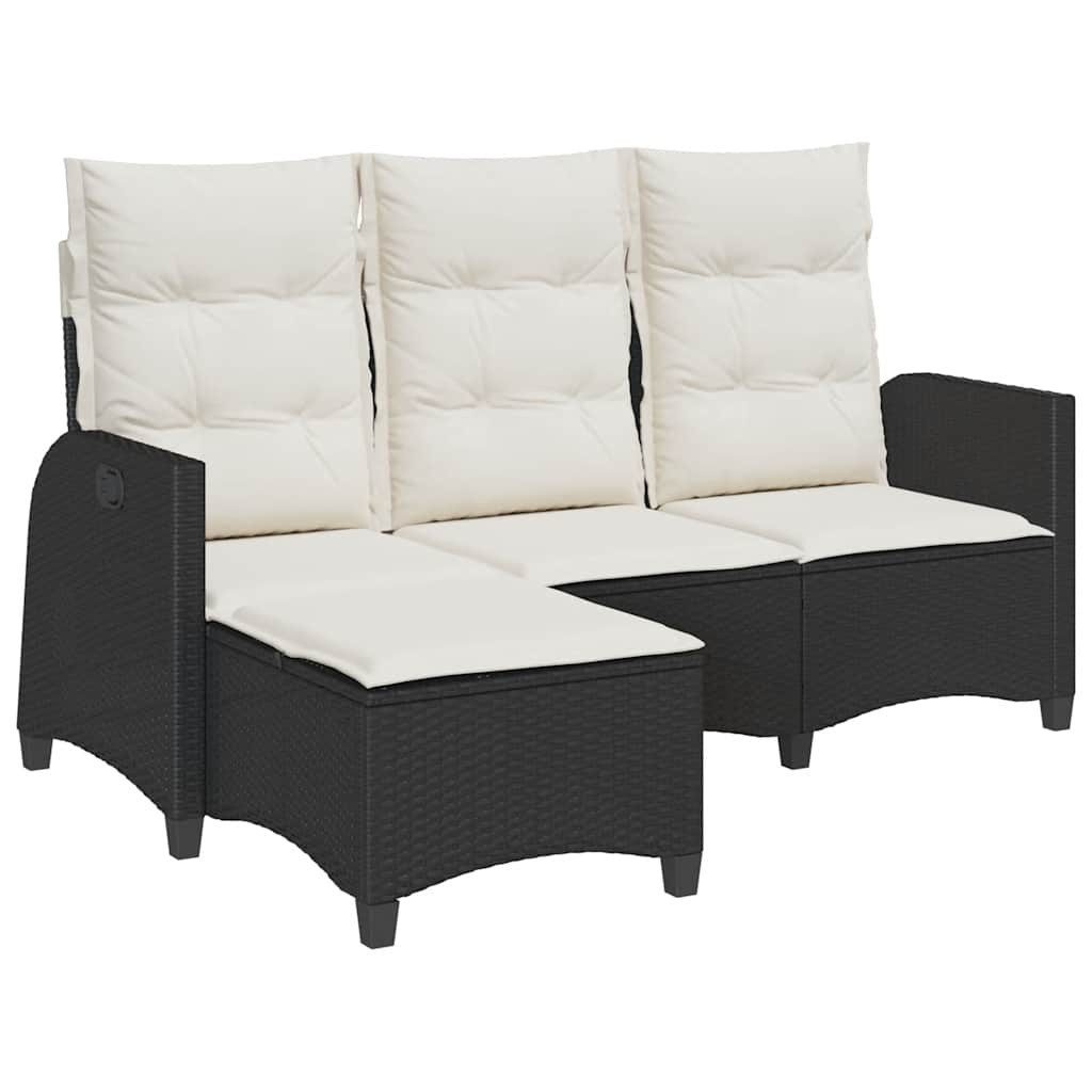 vidaXL Loungesofa Gartensofa mit Liegefunktion Kissen L-Form Schwarz Poly Rattan, 1 Teile
