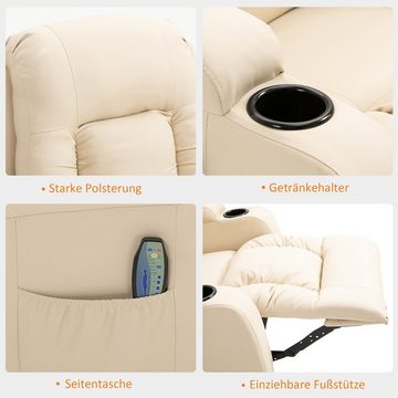 HOMCOM Massagesessel Fernsehsessel mit Wärmefunktion Wippenfunktion mit Fernbedienung PU (Relaxsessel, 1-St., Relaxsessel), Schwenkbar und 360° drehbar