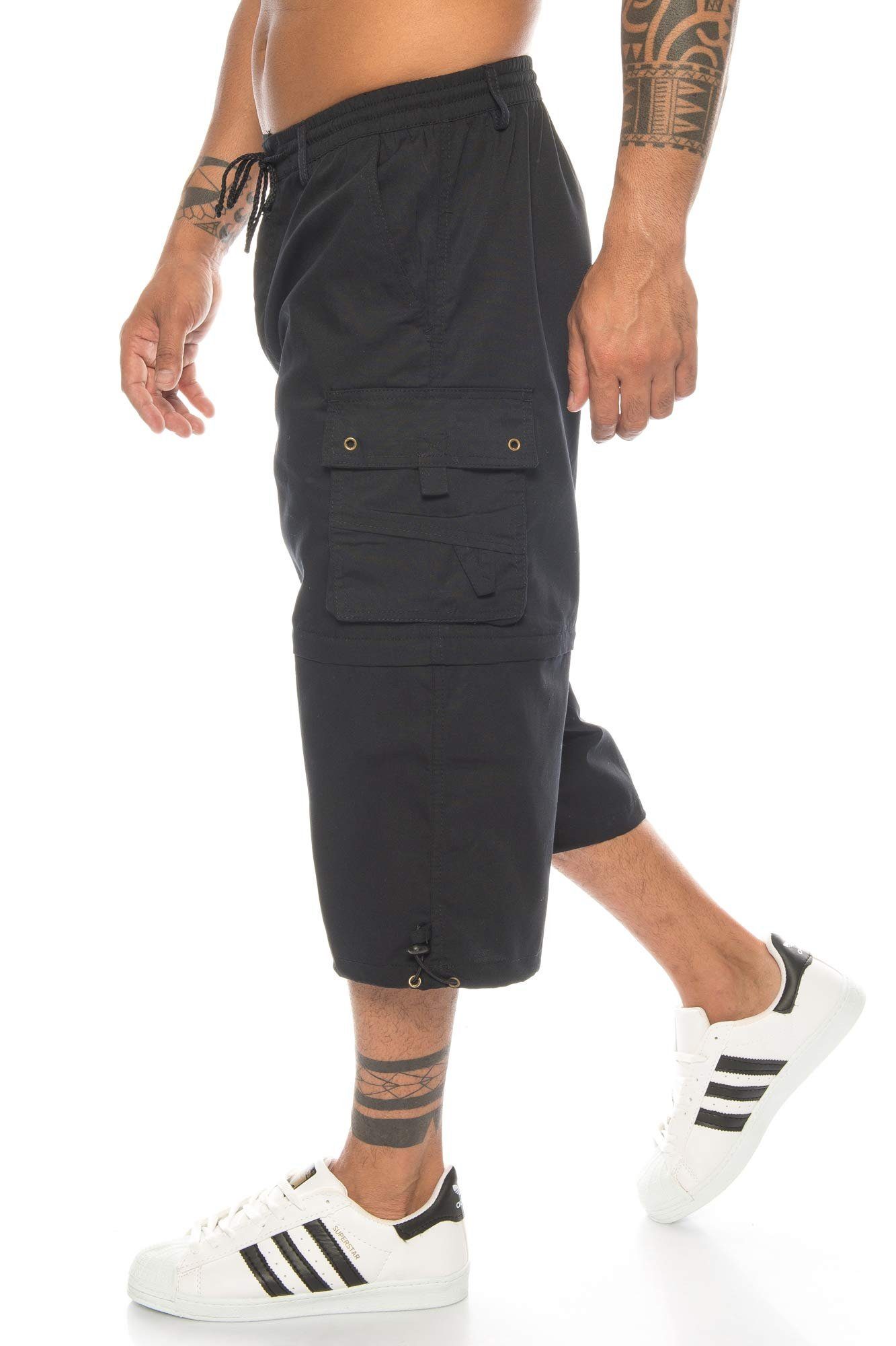 Kendindza Collection Cargobermudas Bermudas Herren Kurze Hose Herren 3/4 Hose Herren Cargo Taschen, Abnehmbare Beine, kurze hose herren, cargoshorts herren sommer Schwarz