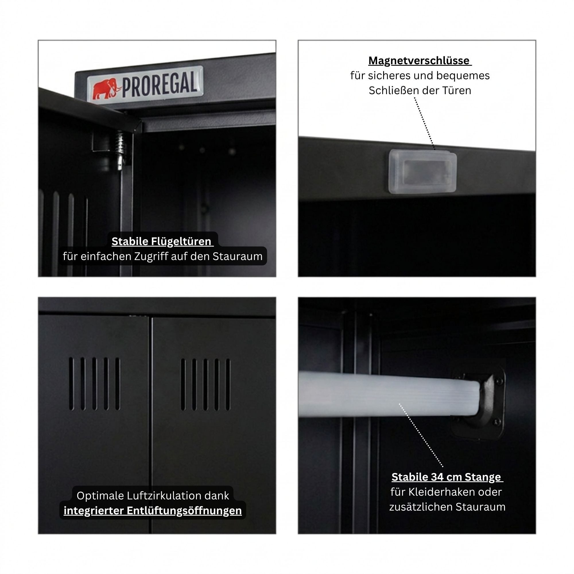 PROREGAL® Mehrzweckschrank Abschließbarer Flügeltürenschrank Stahlschrank RHINO Putzmittel- & Besenschrank Haushaltsschrank 5 Fächer & Kleiderstange – Bild 5 von 5