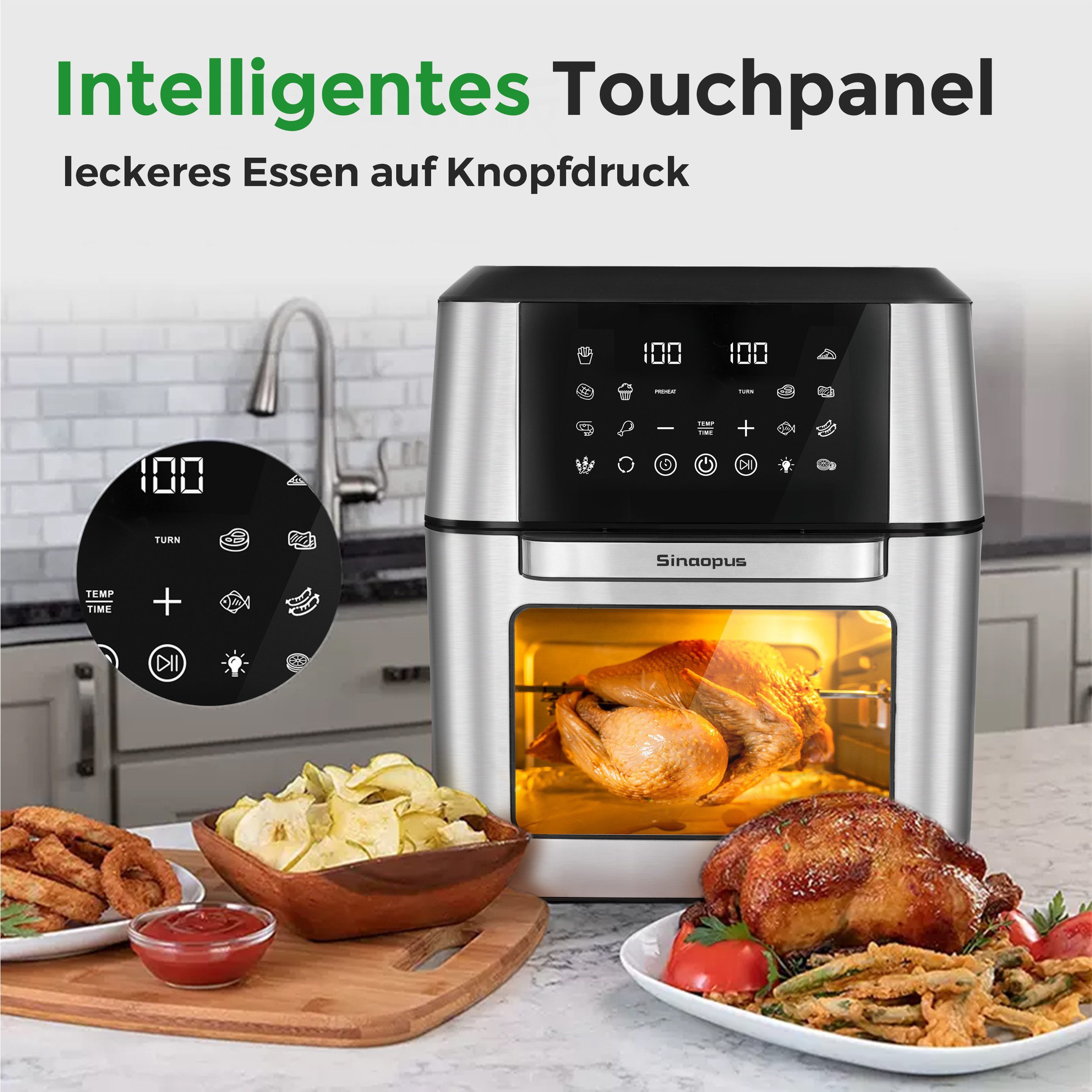Vankel Heißluftfritteuse 12 L XXL Airfryer mit 12 Programmen, Sichtfenster, Touchdisplay und Minibackofen-Funktion, 1800 W, Fettarm frittieren, backen, grillen  – Bild 5 von 5