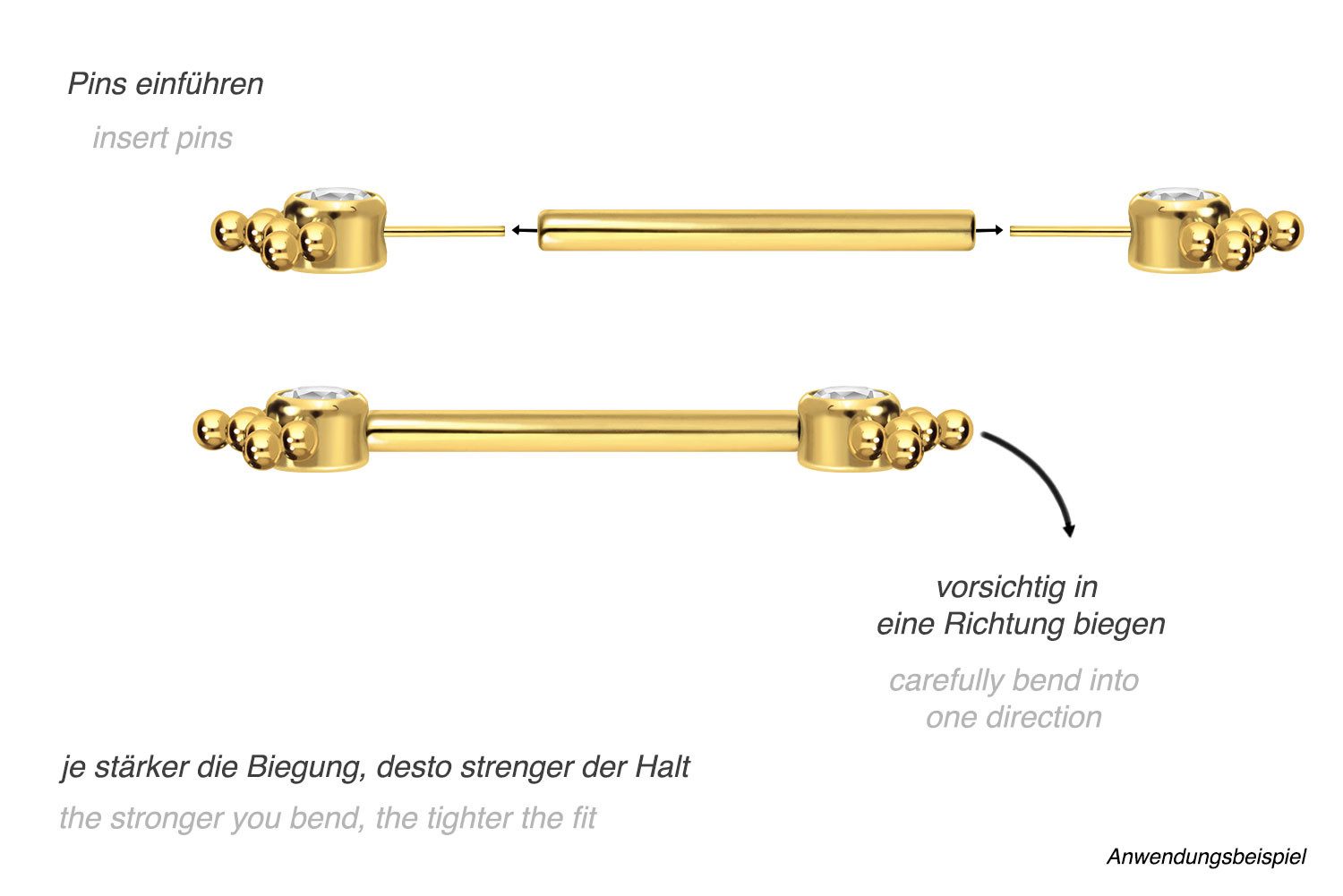 PIERCINGLINE Brustwarzenpiercing Titan Barbell mit Push Fit KRISTALL + 3 KUGELDREIECKE (Barbells, 1-tlg)