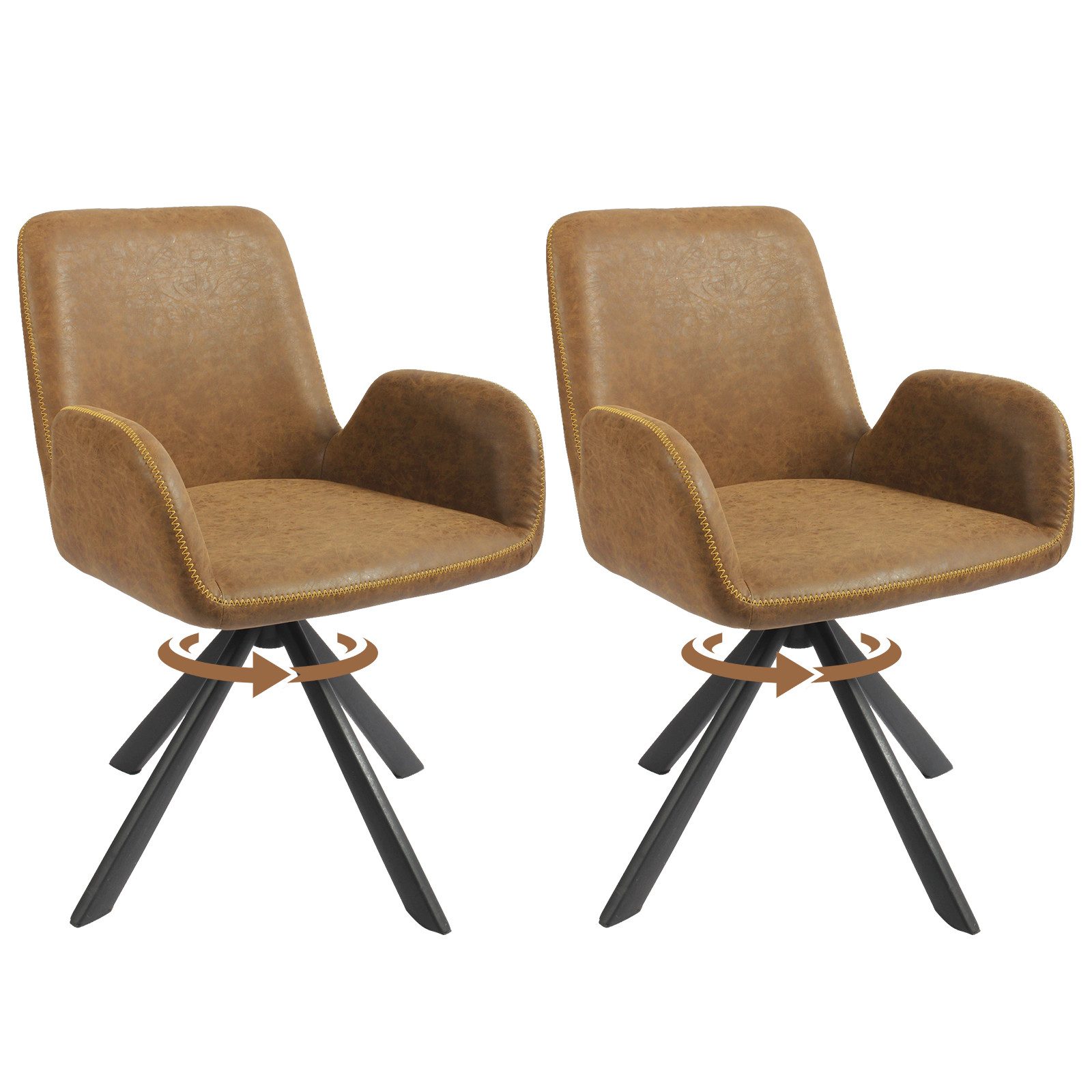 HOMAVO Esszimmerstuhl YZ7 Set 2 Stick mit Ammlehnen in Drehbar Vintage-Look, 360° drehbar, vielseitig einsetzbar