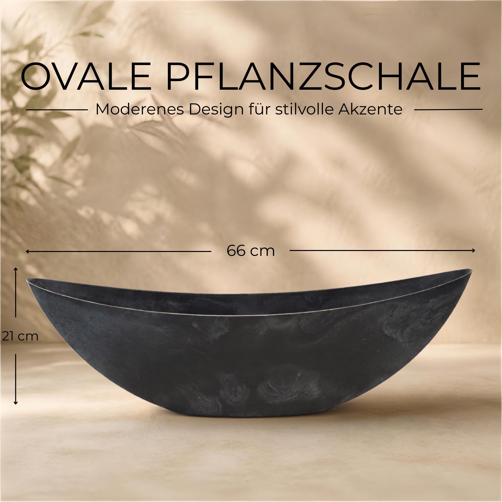 matches21 HOME & HOBBY Blumentopf Große Pflanzschale oval 66 cm für draussen Dekoschale schwarz (1 St), Blumen-Schale als wetterfeste Friedhof-Schale Grab-Schmu – Bild 2 von 5